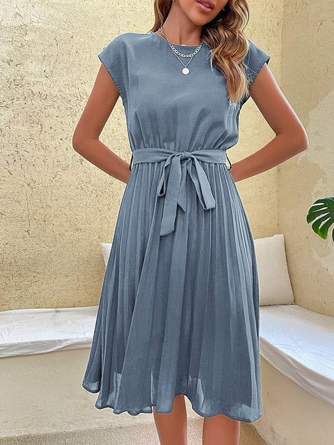 Angelica® | Short Sleeve Pleated Casual Mini Dress For Summer