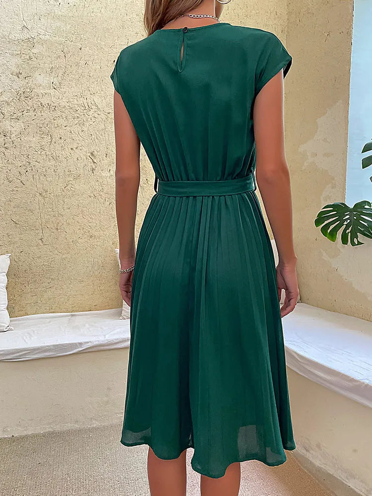 Angelica® | Short Sleeve Pleated Casual Mini Dress For Summer