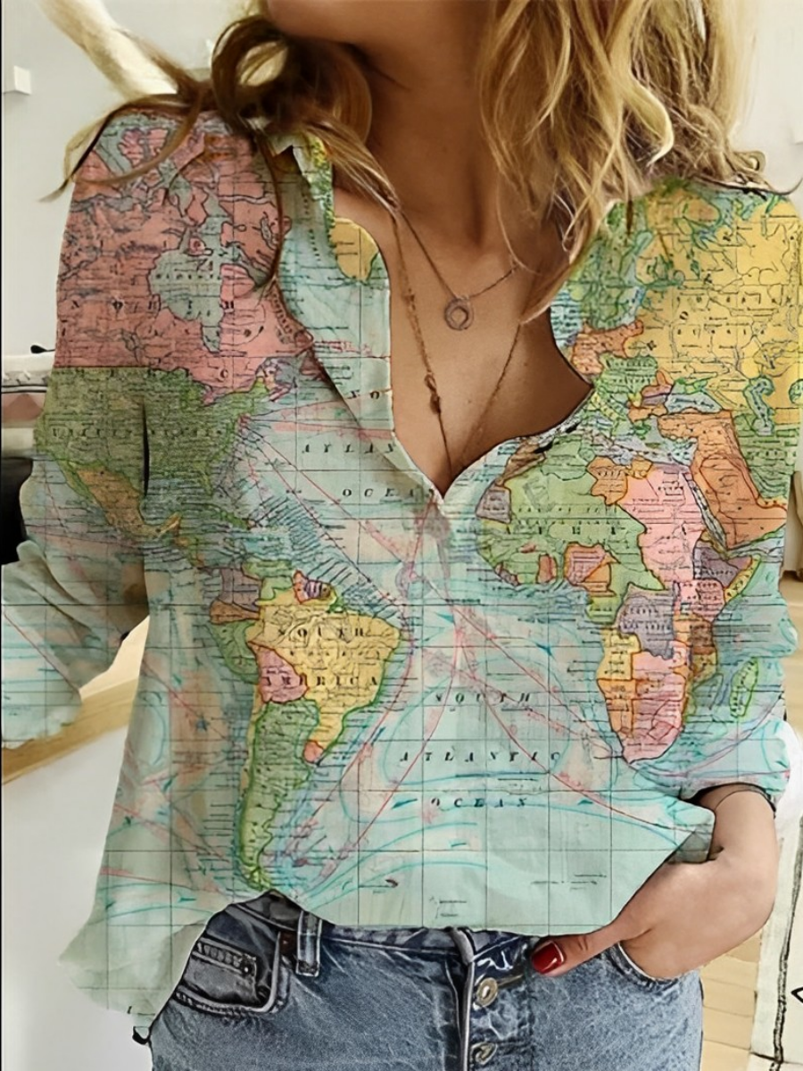 Antonella® | Shirt With A Printed World Map