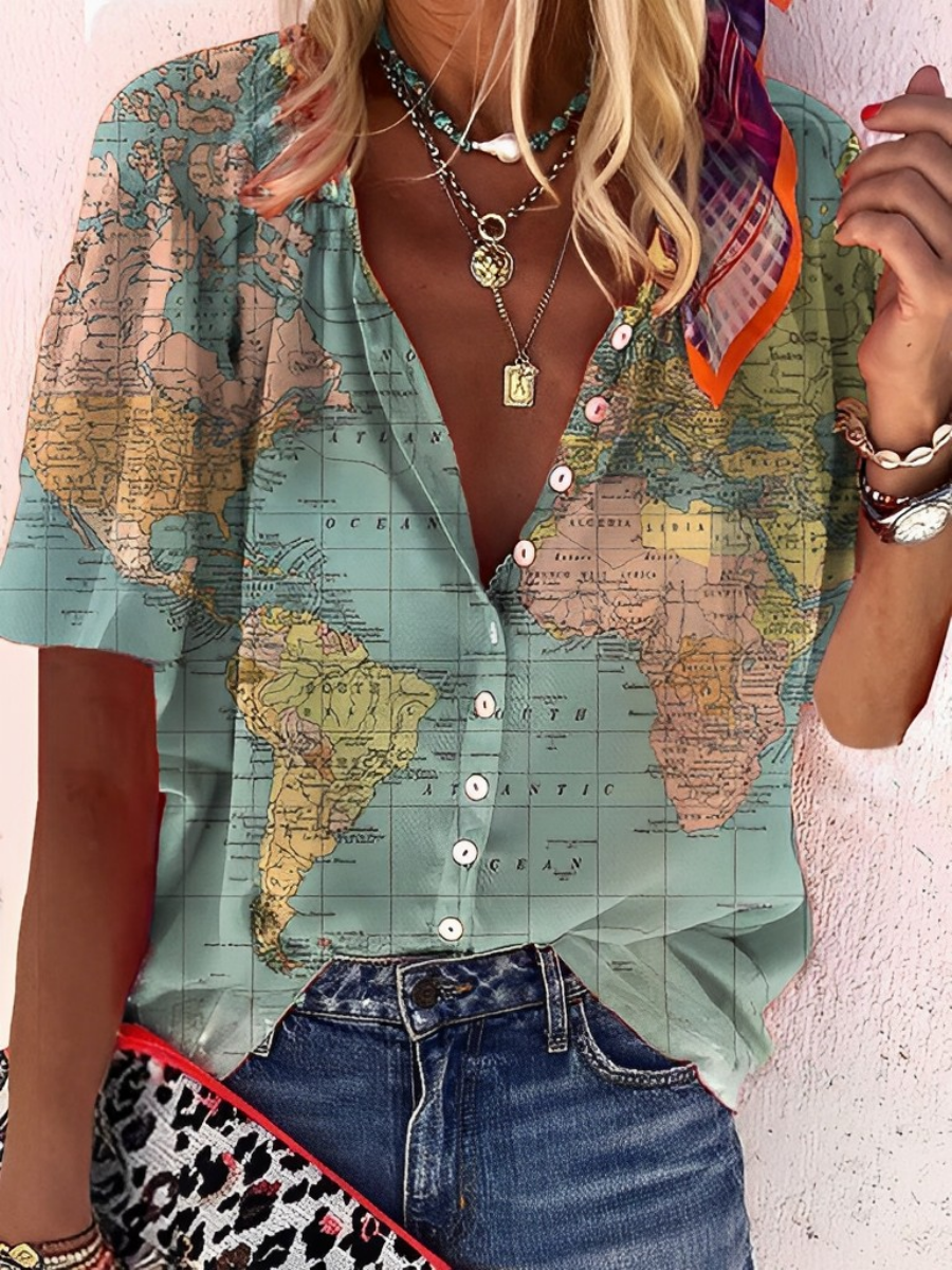 Antonella® | Shirt With A Printed World Map