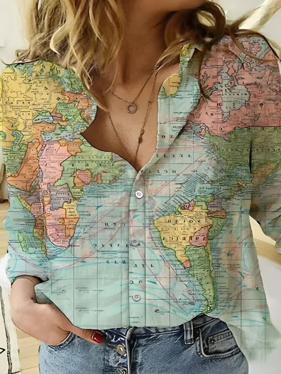 Antonella® | Shirt With A Printed World Map