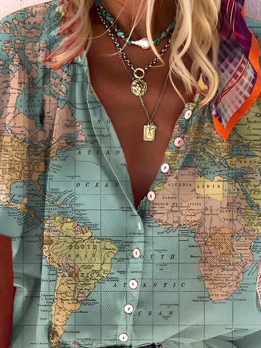 Antonella® | Shirt With A Printed World Map