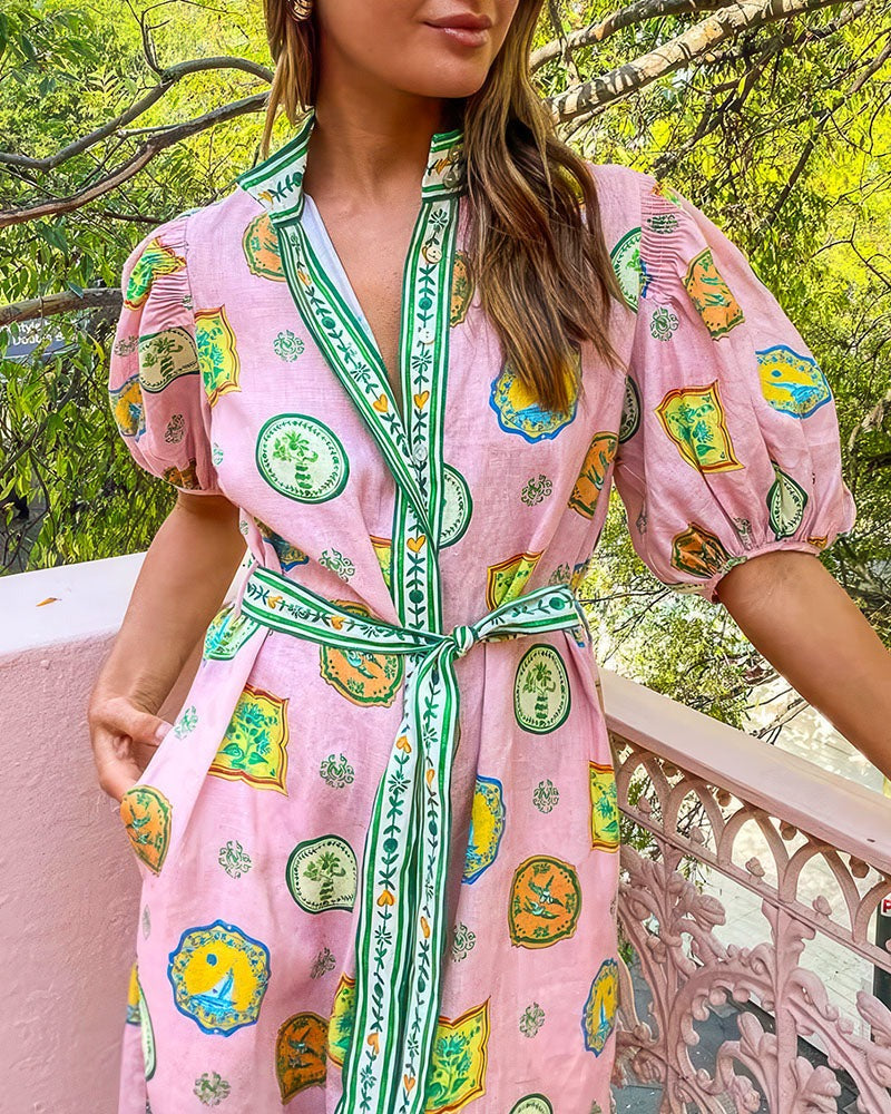 Greta | Vibrant Tropical Balloon Sleeves Maxi Dress