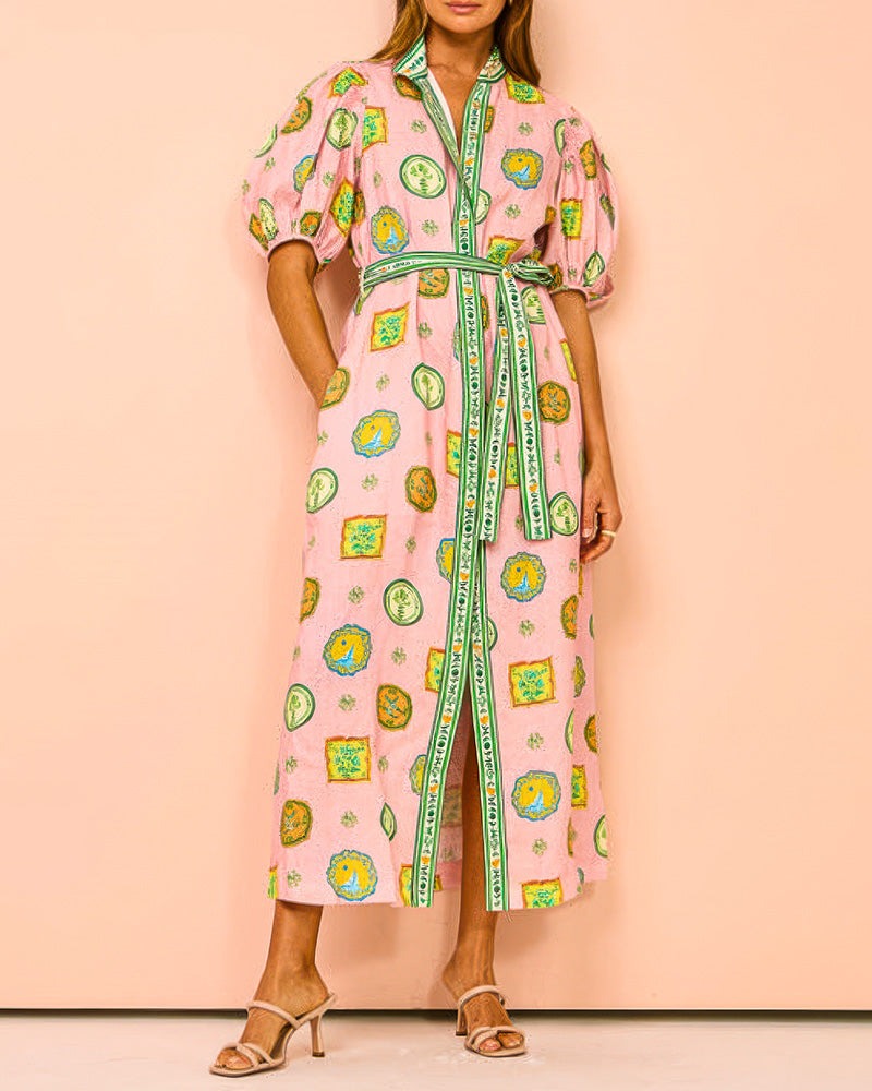 Greta | Vibrant Tropical Balloon Sleeves Maxi Dress