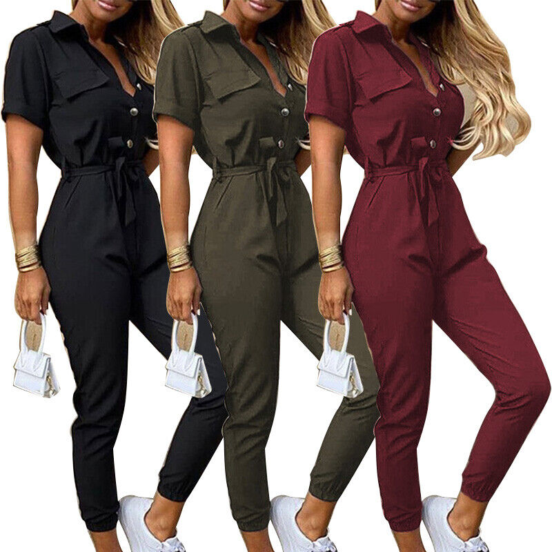 Reese | Lightweight Structured Fit Short Sleeve Jumpsuit With Button Closure