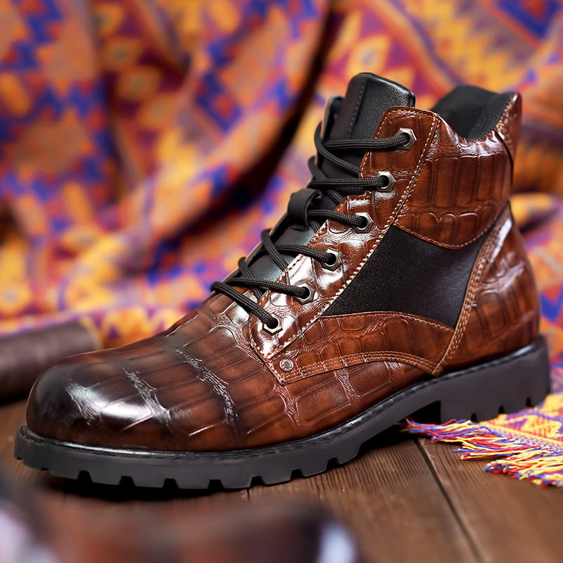 Jamison | Men's Combat Alligator Embossed Ankle Boots