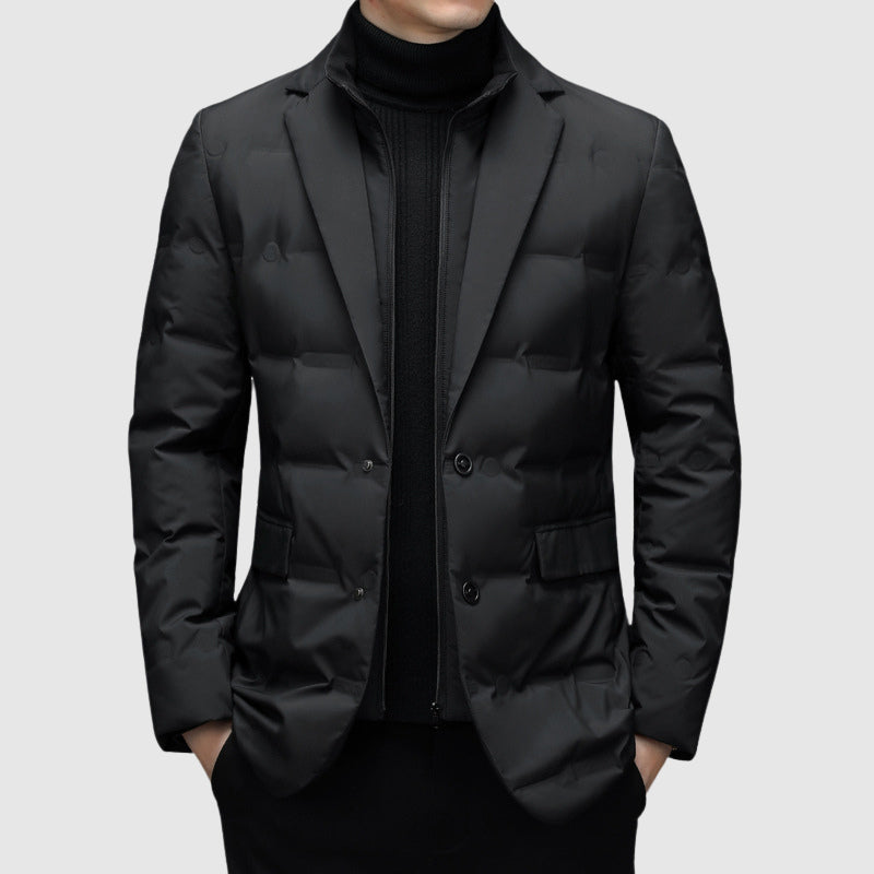 Men’s Padded Jacket – Slim Fit – Quilted Blazer Style – Hip Length – Lapel Collar