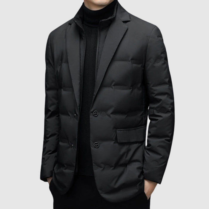 Men’s Padded Jacket – Slim Fit – Quilted Blazer Style – Hip Length – Lapel Collar