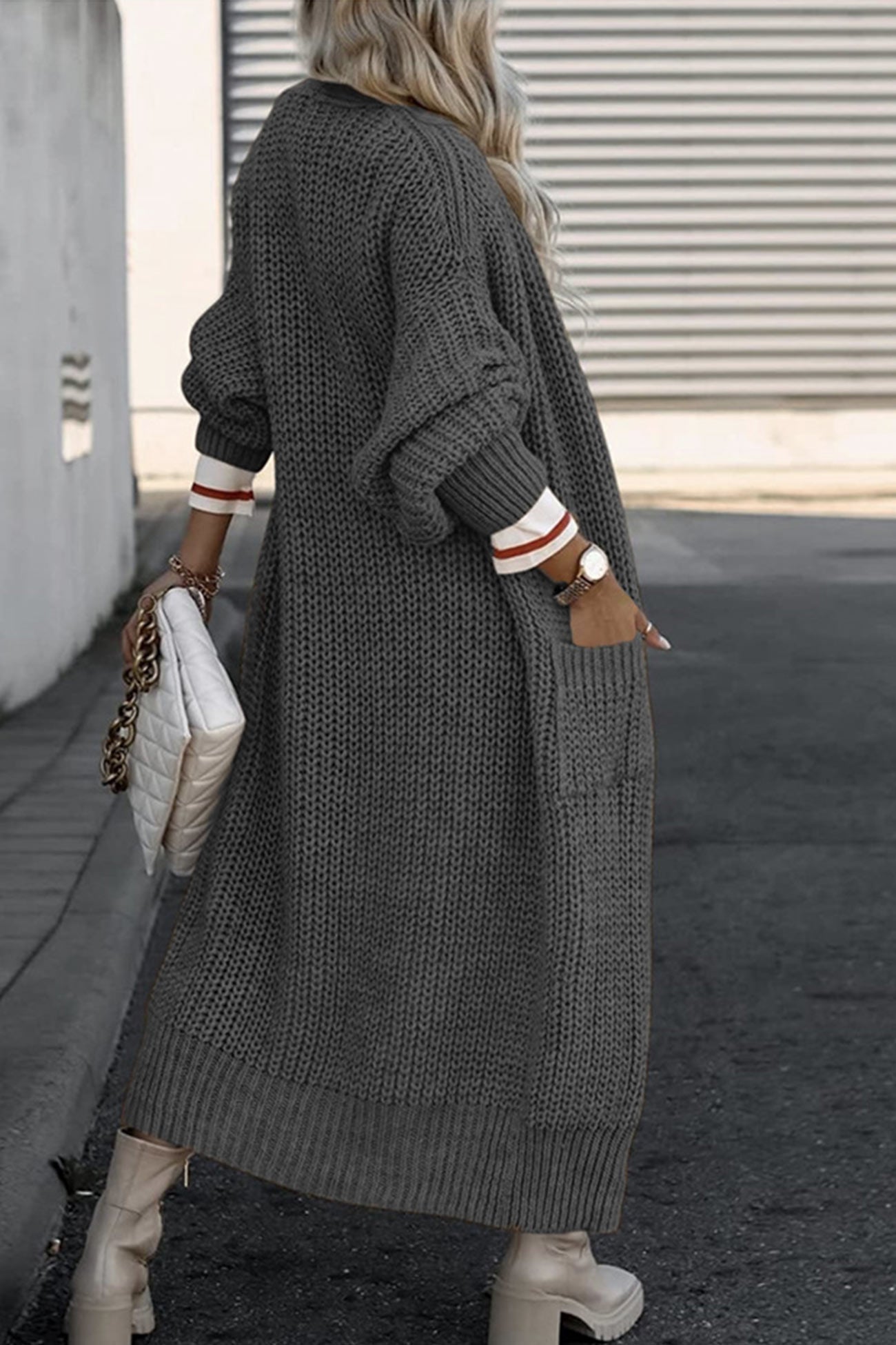 Claudia® | Lantern Sleeve Front With Pockets Long Cardigan