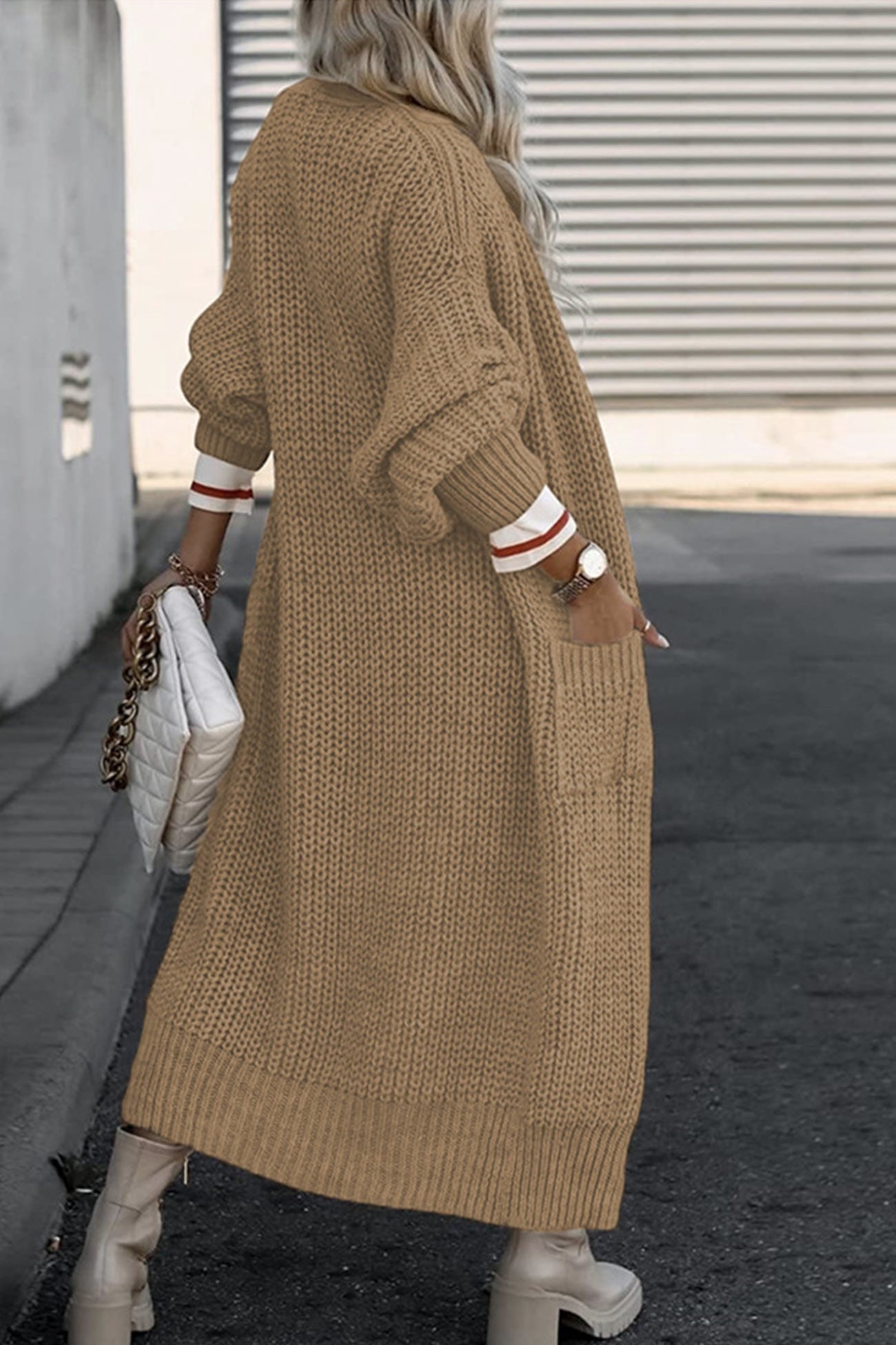 Claudia® | Lantern Sleeve Front With Pockets Long Cardigan