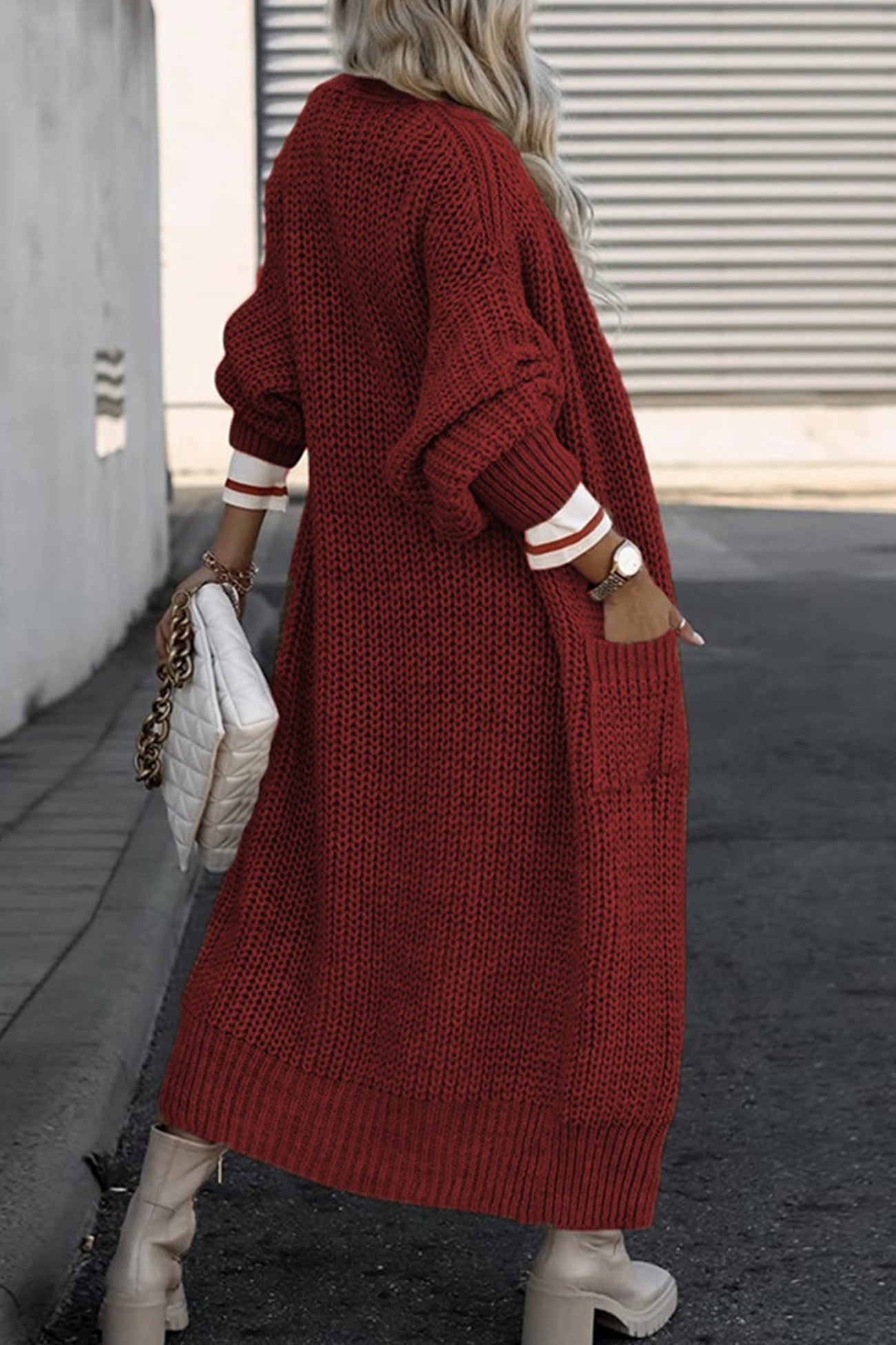 Claudia® | Lantern Sleeve Front With Pockets Long Cardigan