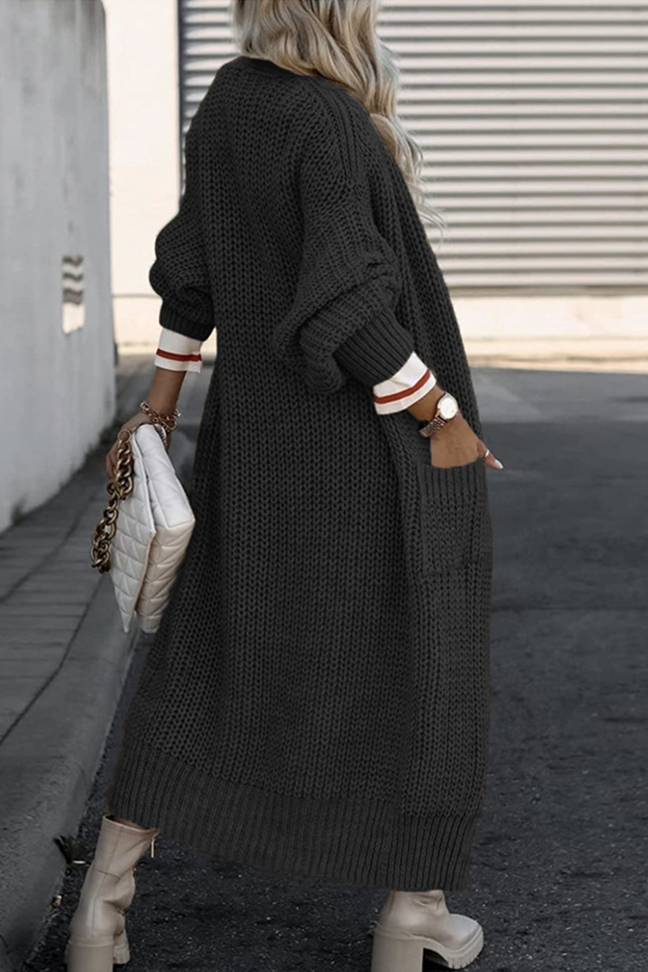 Claudia® | Lantern Sleeve Front With Pockets Long Cardigan