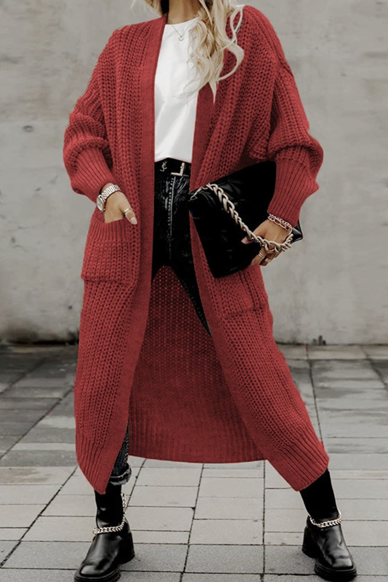 Claudia® | Lantern Sleeve Front With Pockets Long Cardigan