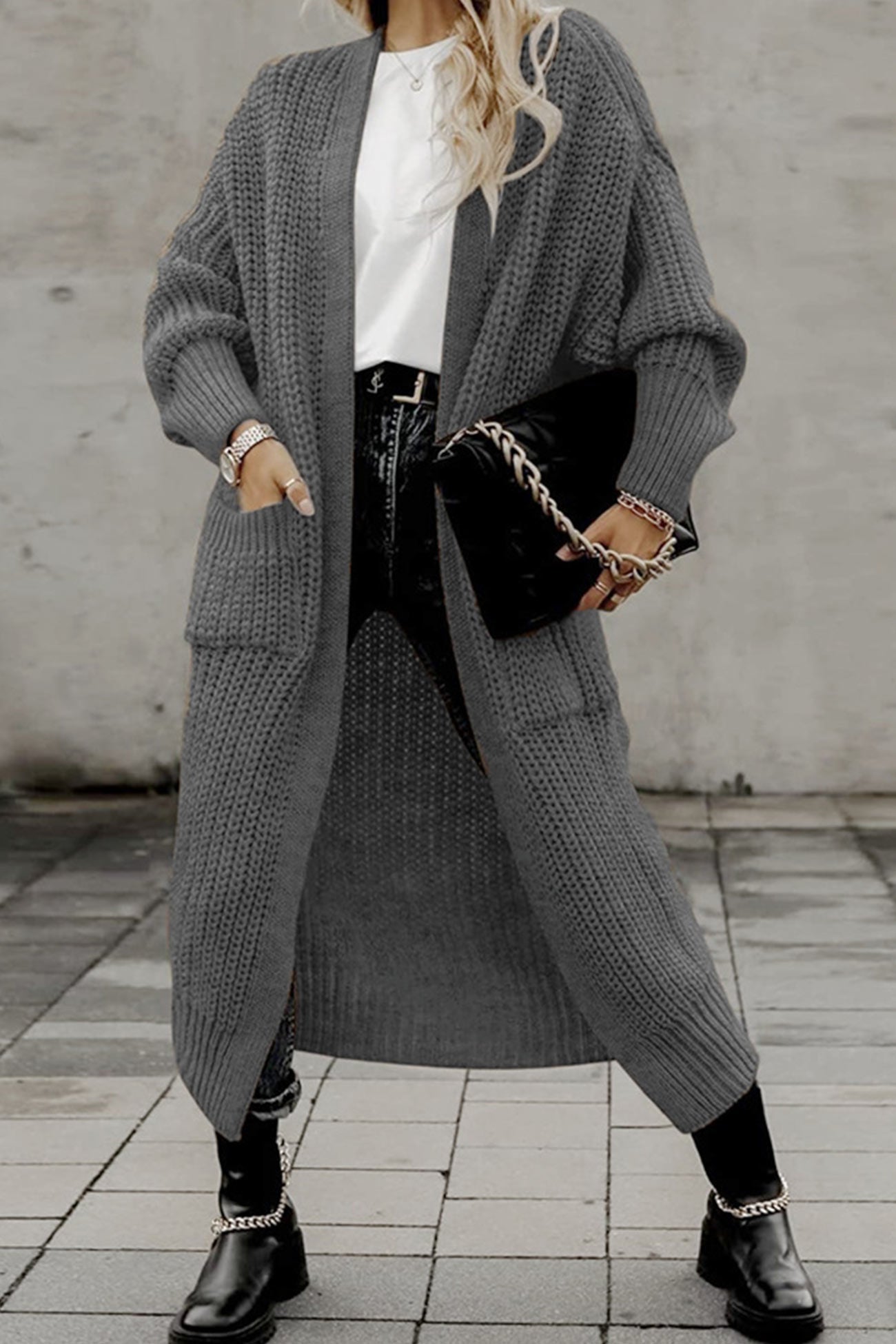 Claudia® | Lantern Sleeve Front With Pockets Long Cardigan