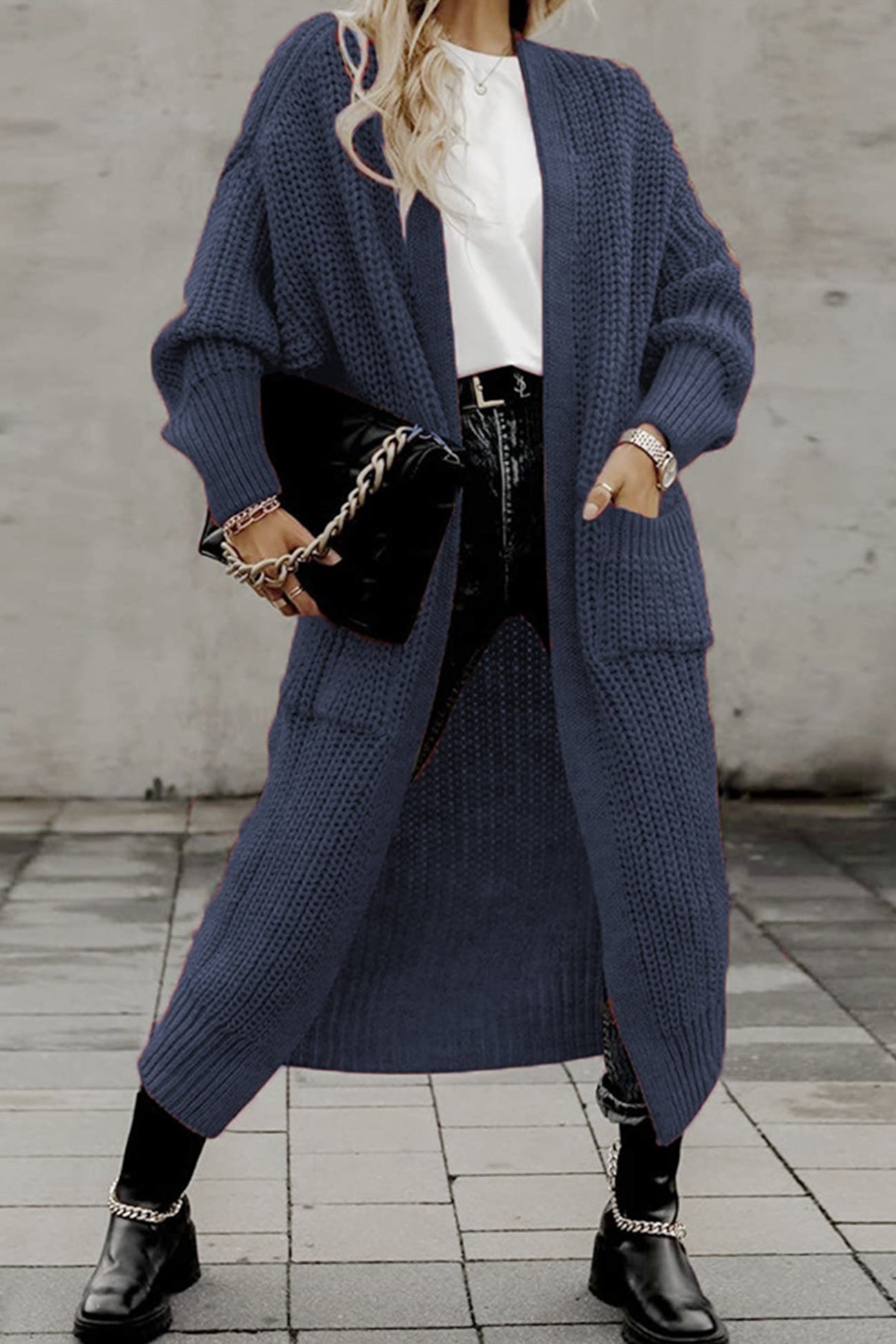 Claudia® | Lantern Sleeve Front With Pockets Long Cardigan