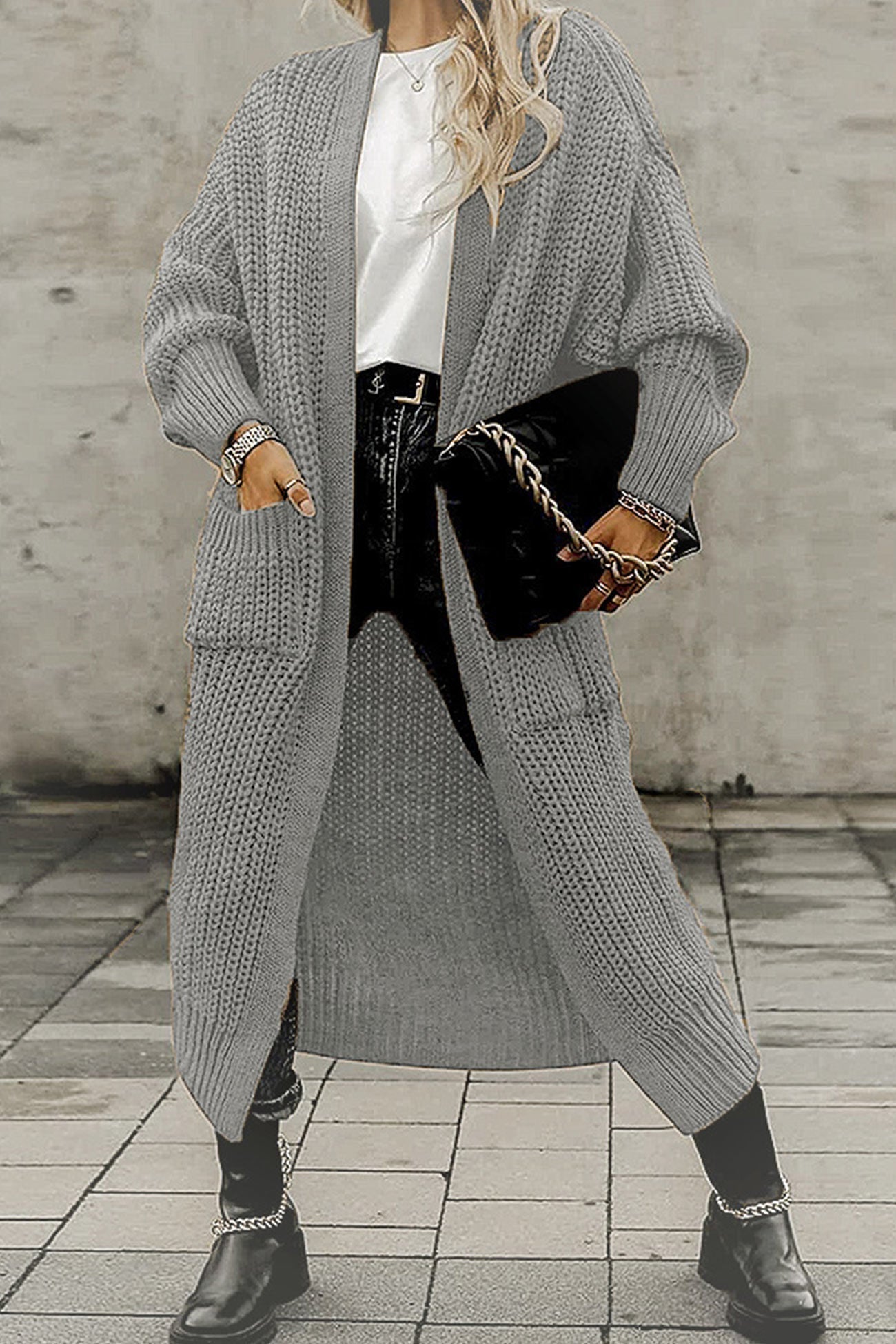 Claudia® | Lantern Sleeve Front With Pockets Long Cardigan