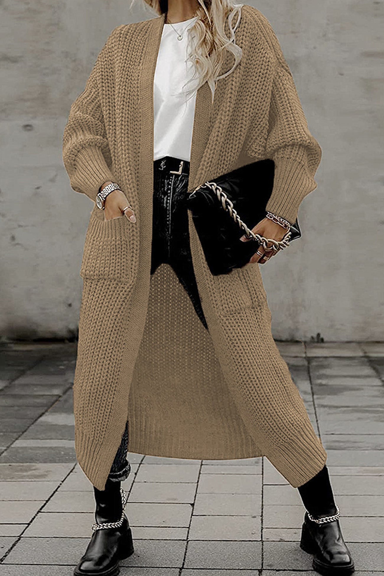 Claudia® | Lantern Sleeve Front With Pockets Long Cardigan