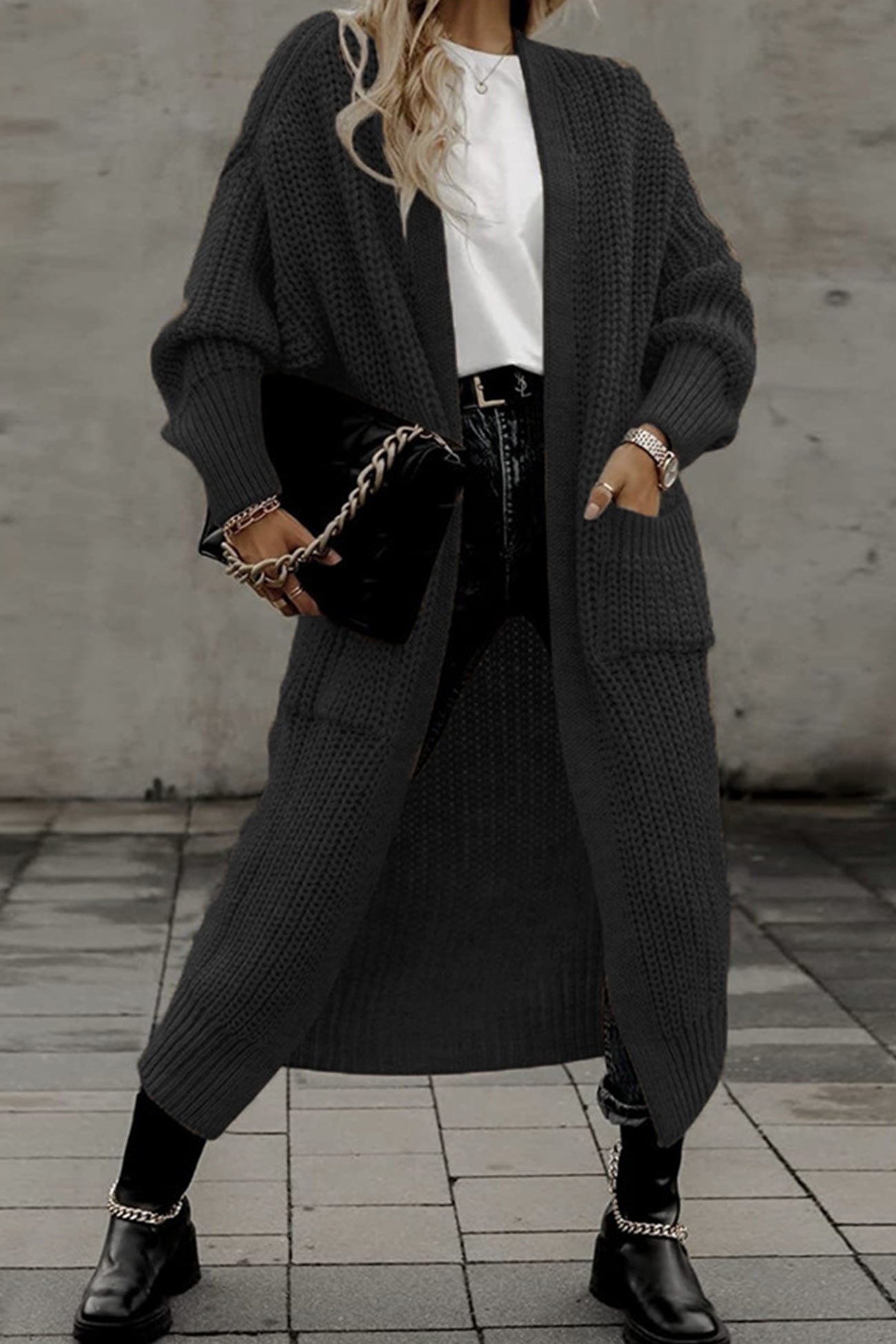 Claudia® | Lantern Sleeve Front With Pockets Long Cardigan