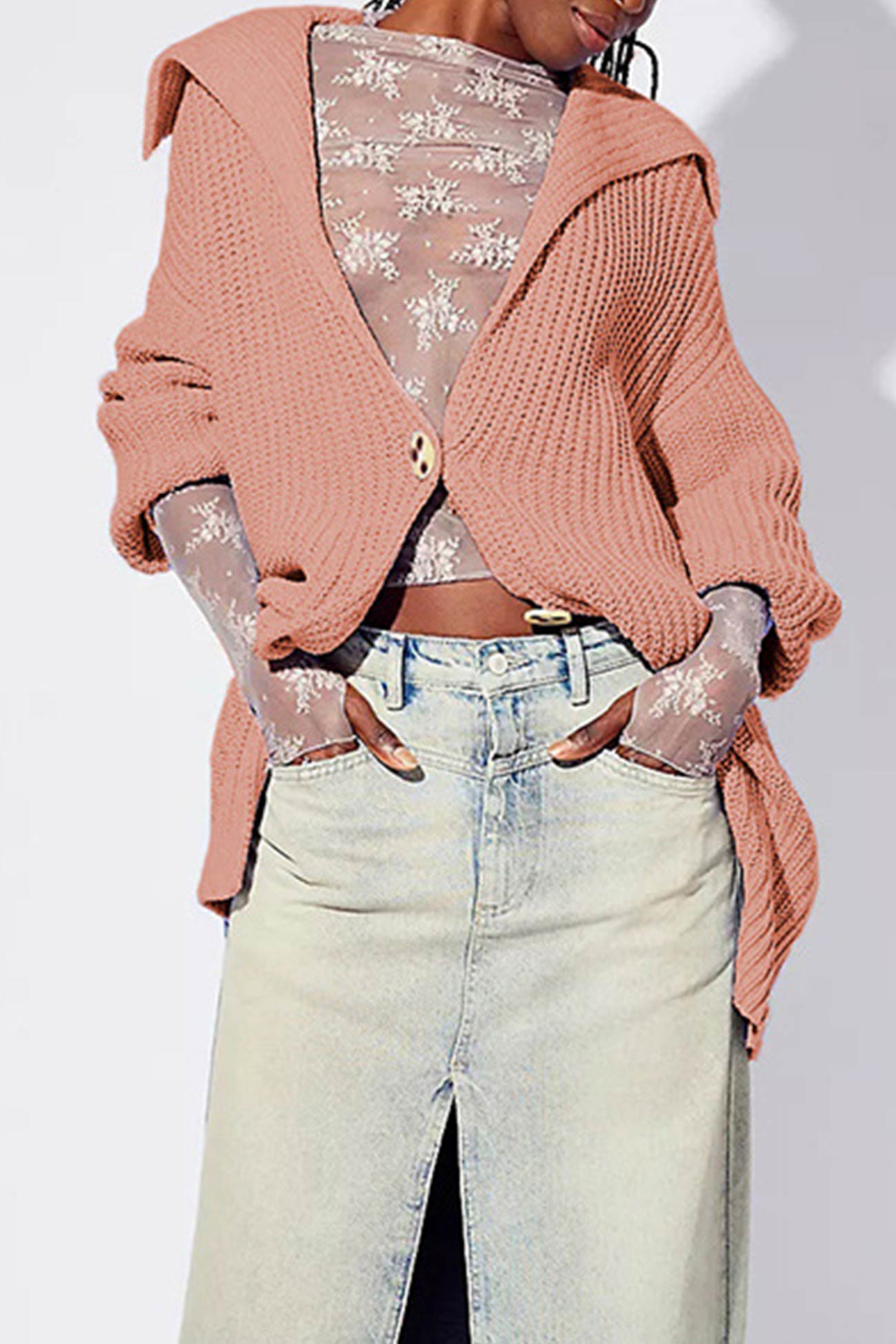 Annelies® | Mid-length cardigan with lapels and a single buckle