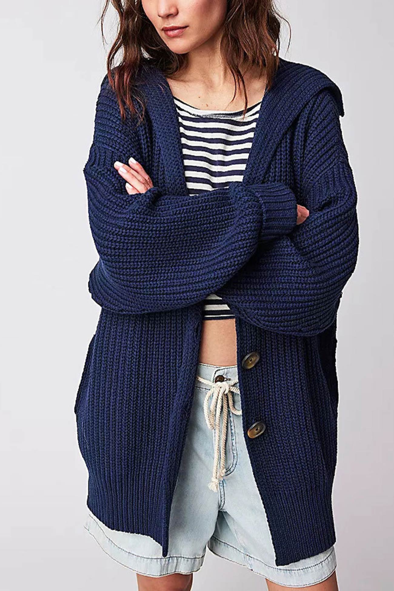 Annelies® | Mid-length cardigan with lapels and a single buckle