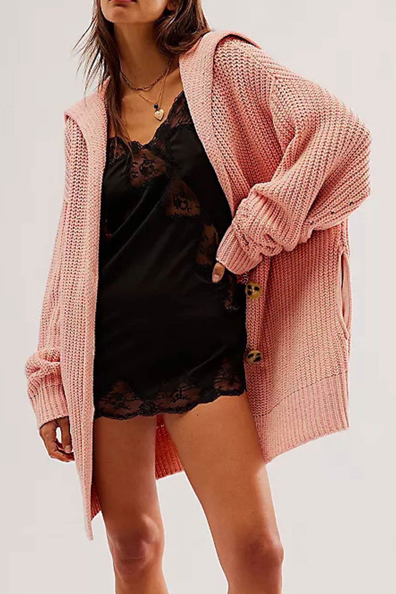 Annelies® | Mid-length cardigan with lapels and a single buckle