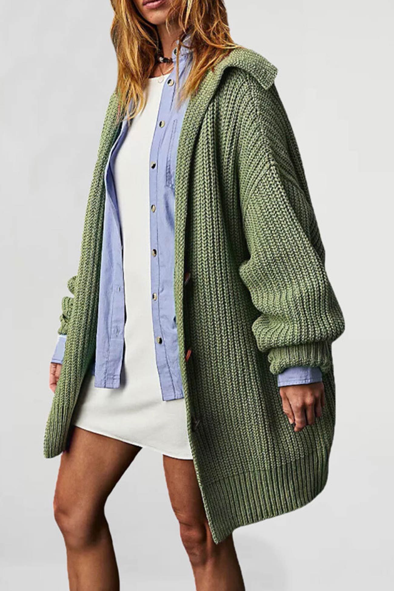 Annelies® | Mid-length cardigan with lapels and a single buckle