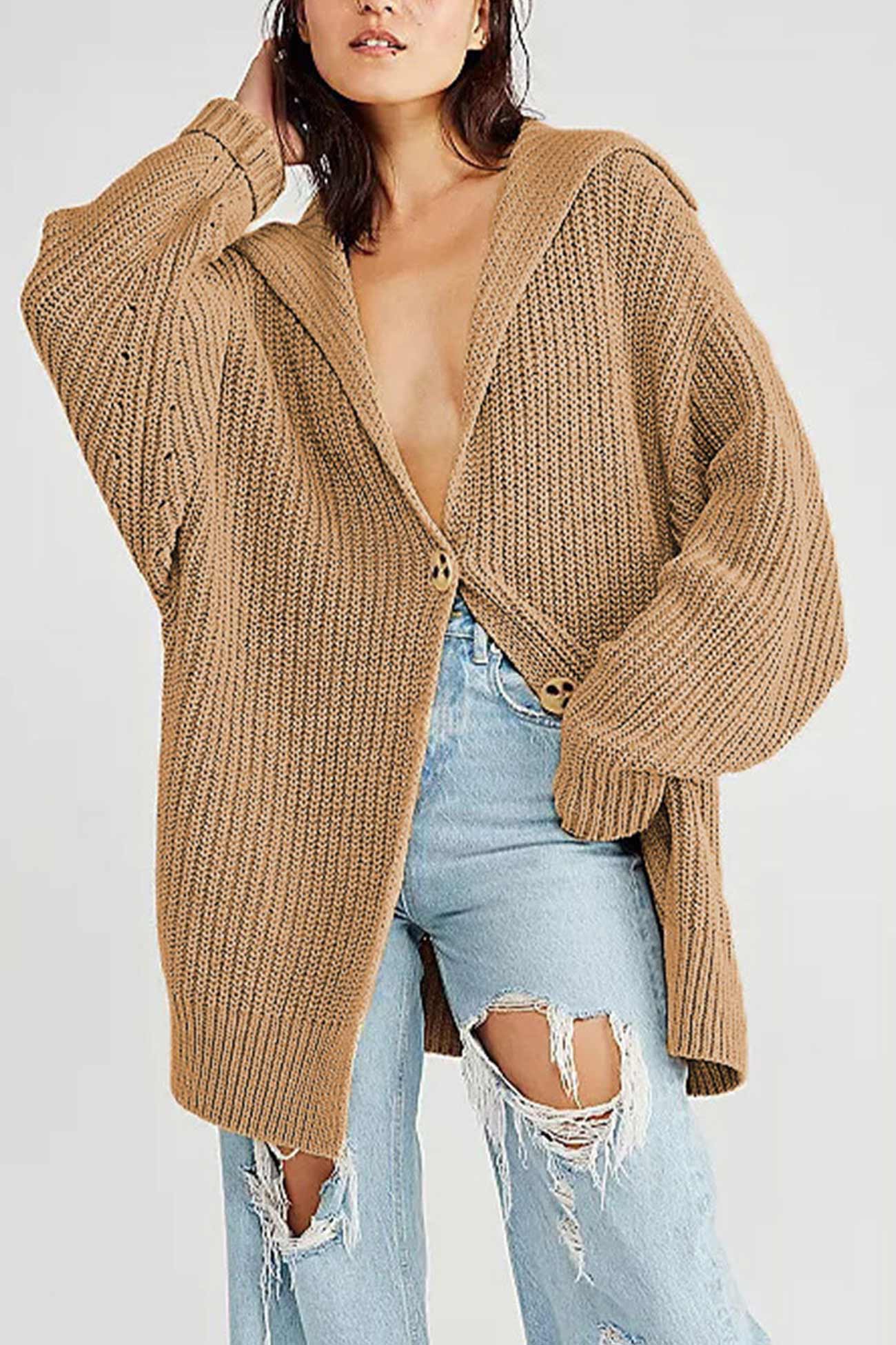 Annelies® | Mid-length cardigan with lapels and a single buckle