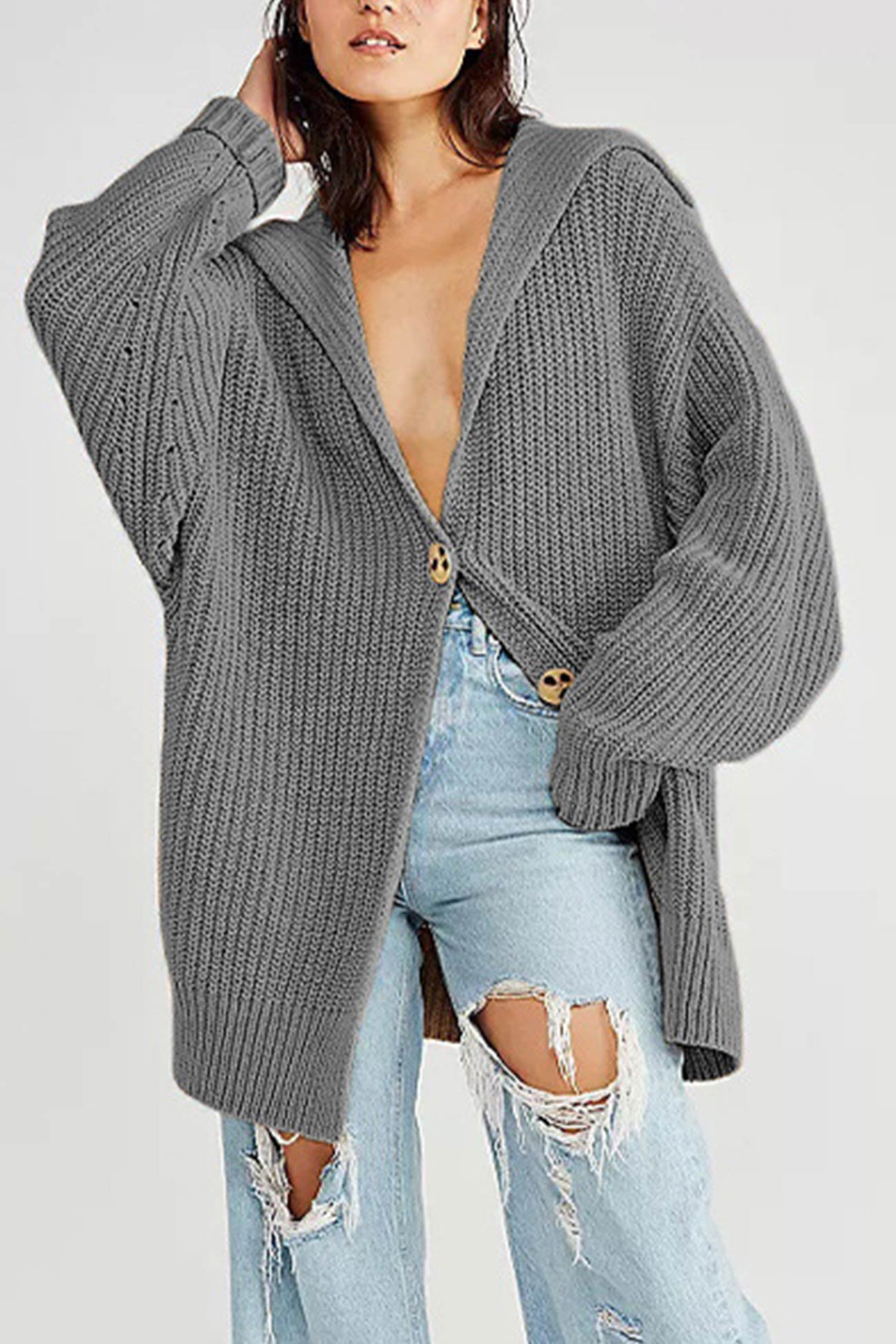 Annelies® | Mid-length cardigan with lapels and a single buckle