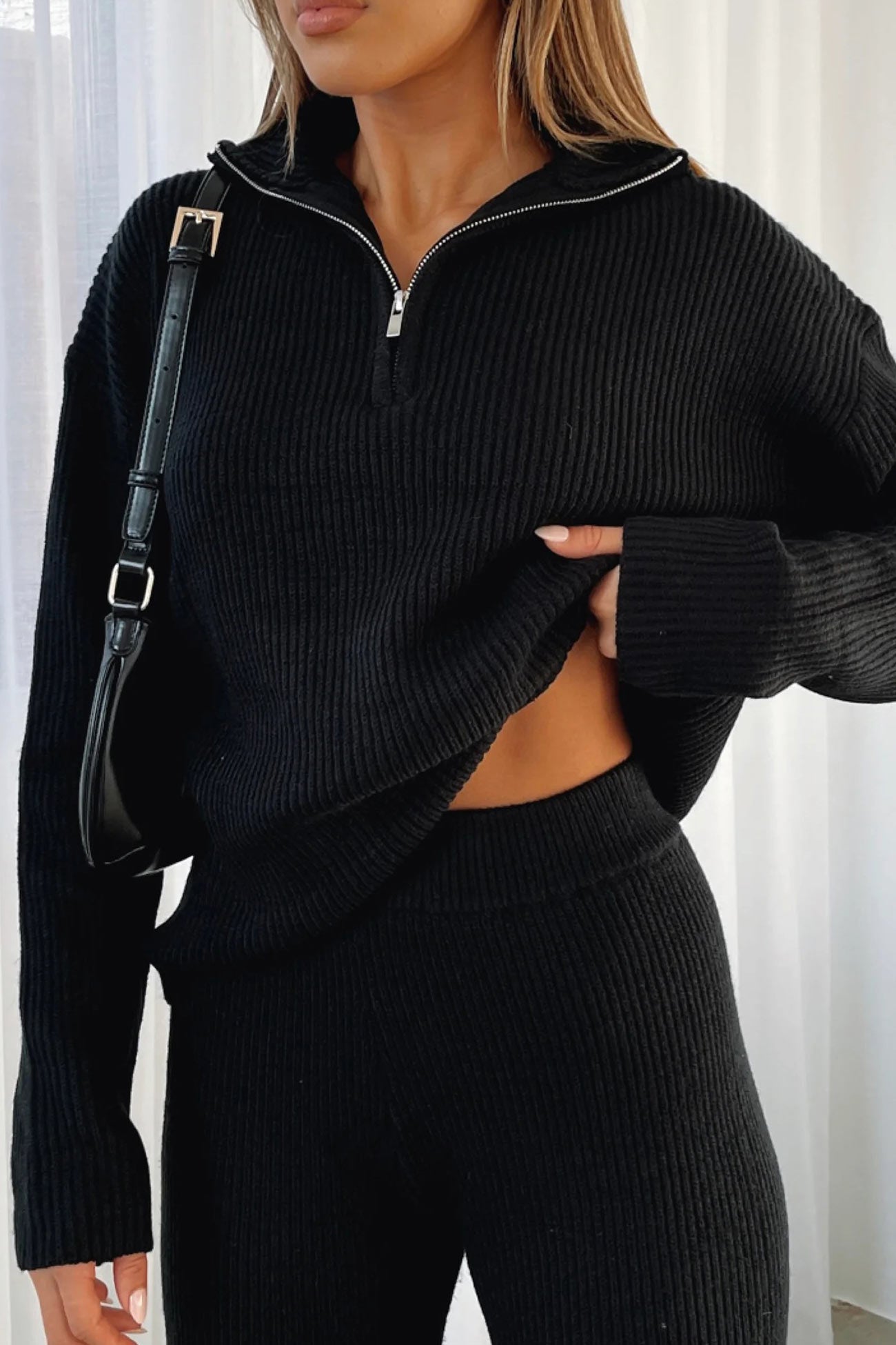 Bernadette® | Two-piece outfit in ribbed knit with lapels and zip fastening