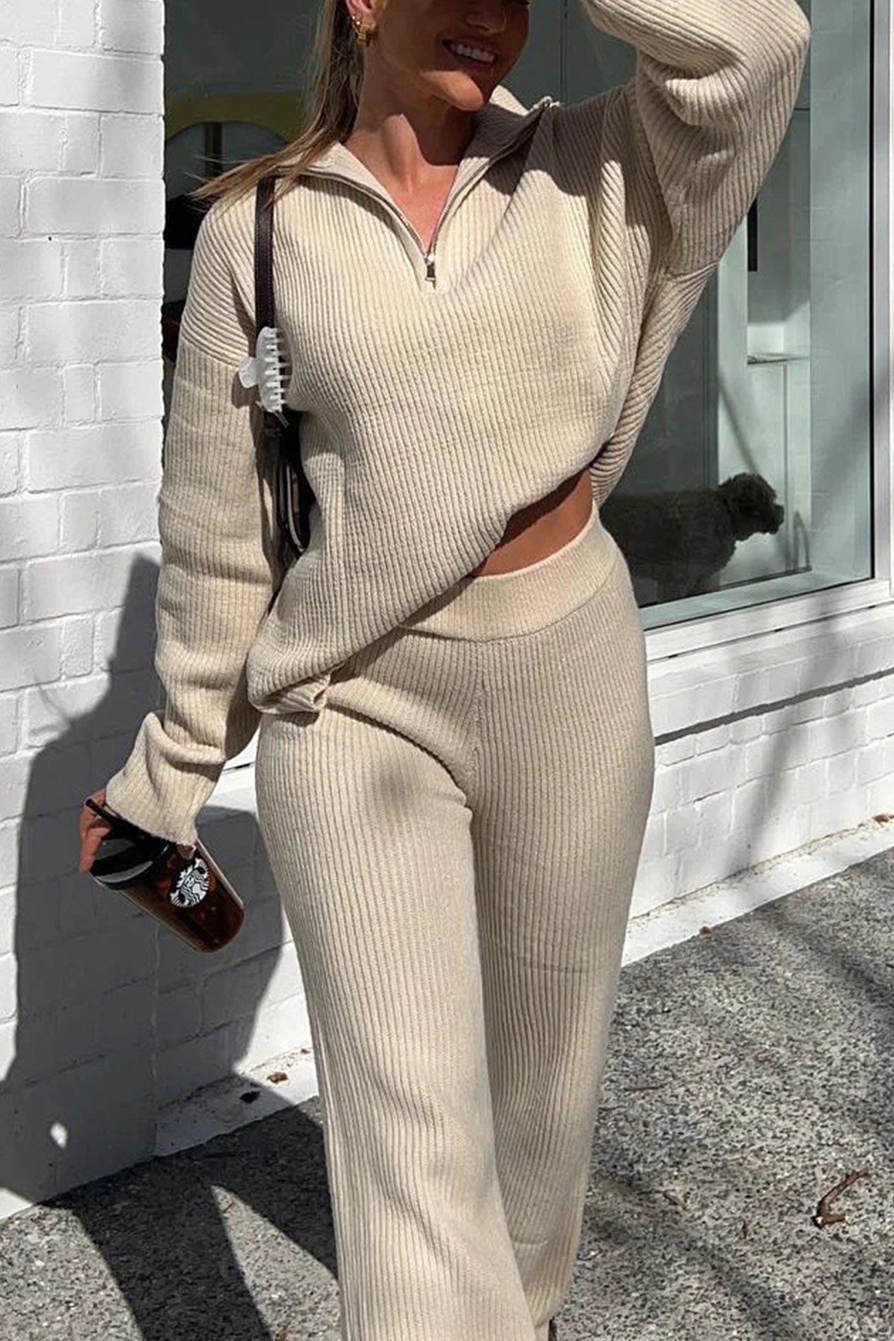 Bernadette® | Two-piece outfit in ribbed knit with lapels and zip fastening