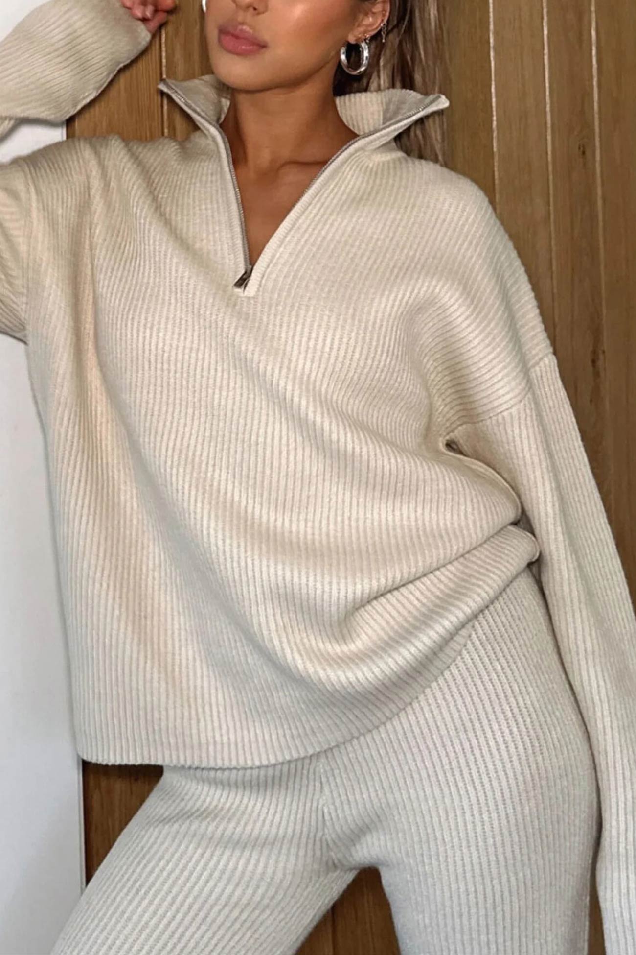 Bernadette® | Two-piece outfit in ribbed knit with lapels and zip fastening