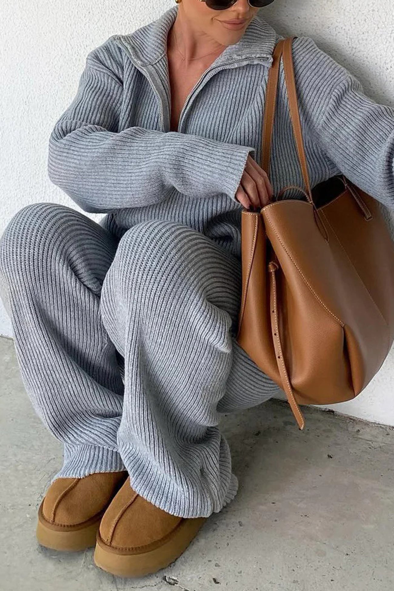 Bernadette® | Two-piece outfit in ribbed knit with lapels and zip fastening