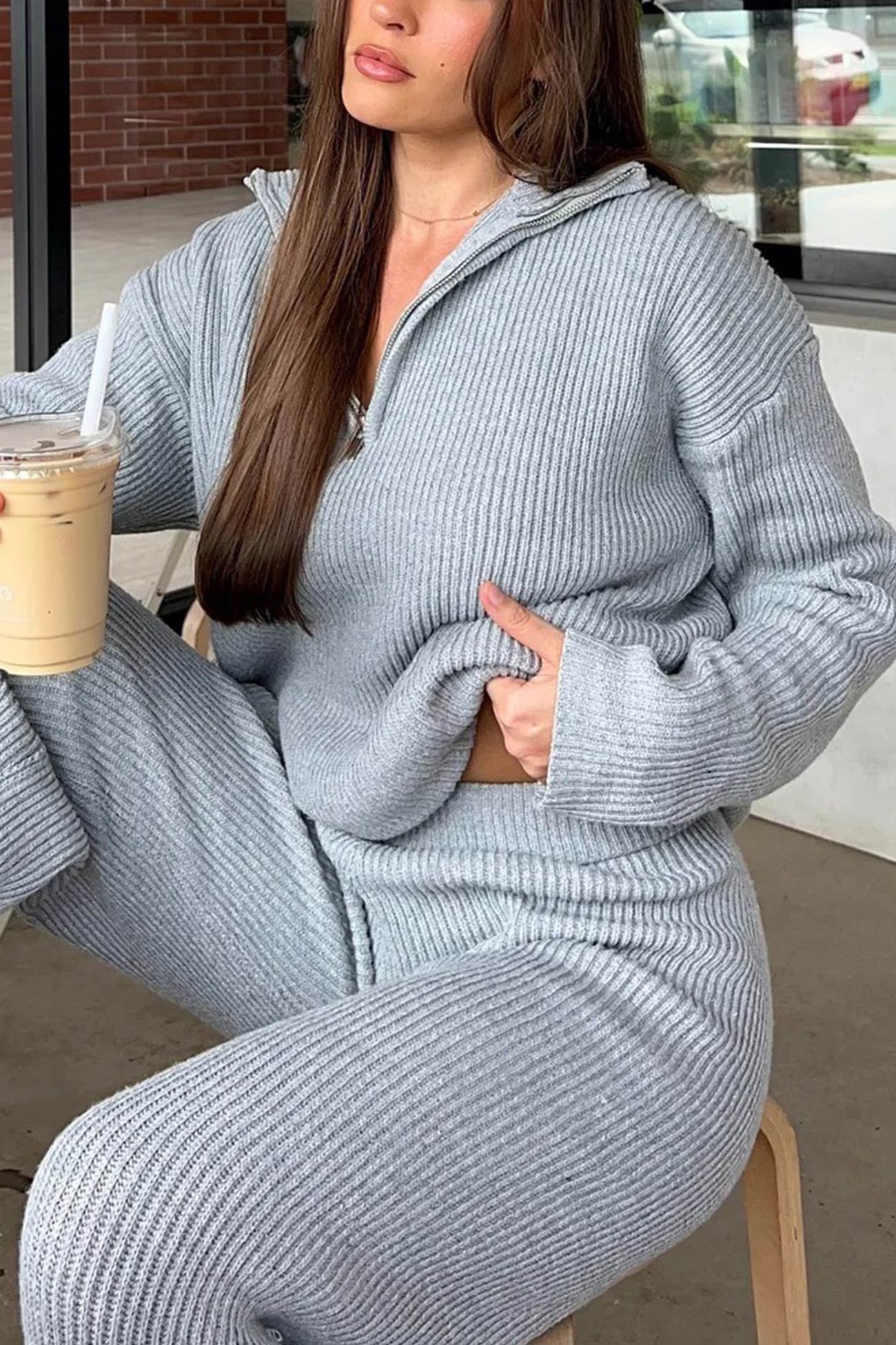 Bernadette® | Two-piece outfit in ribbed knit with lapels and zip fastening