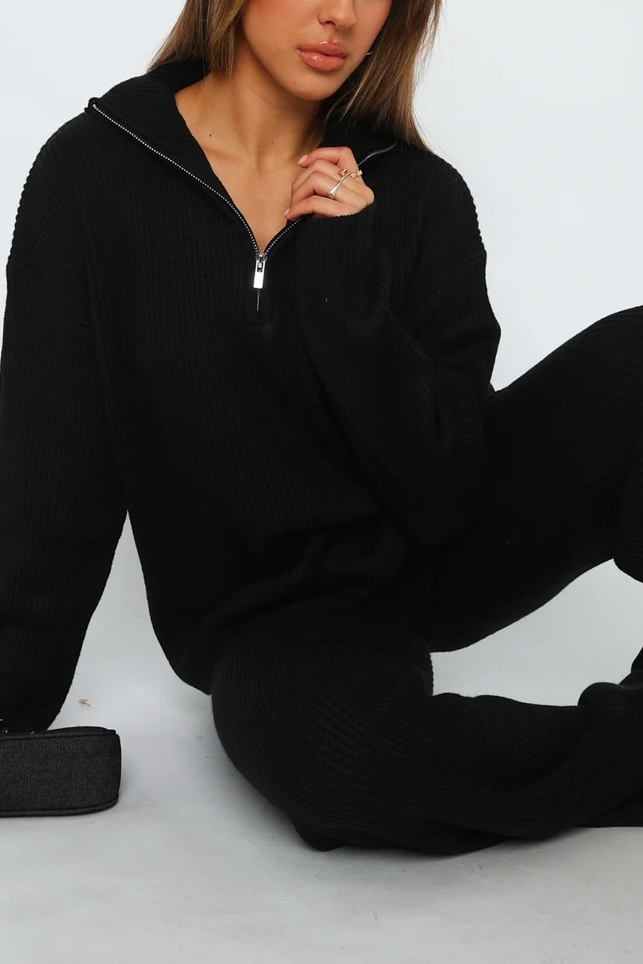 Bernadette® | Two-piece outfit in ribbed knit with lapels and zip fastening