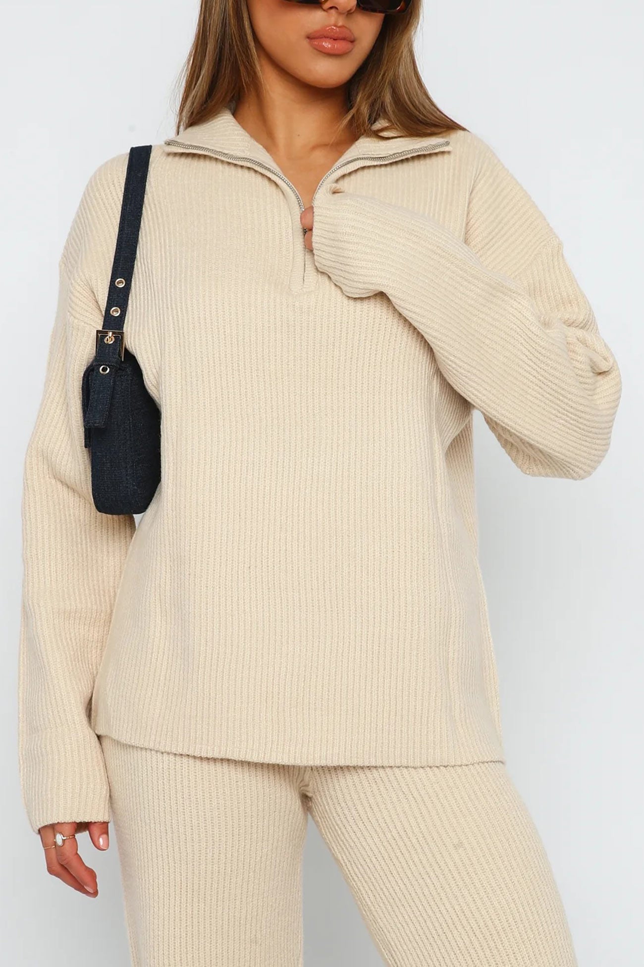 Bernadette® | Two-piece outfit in ribbed knit with lapels and zip fastening