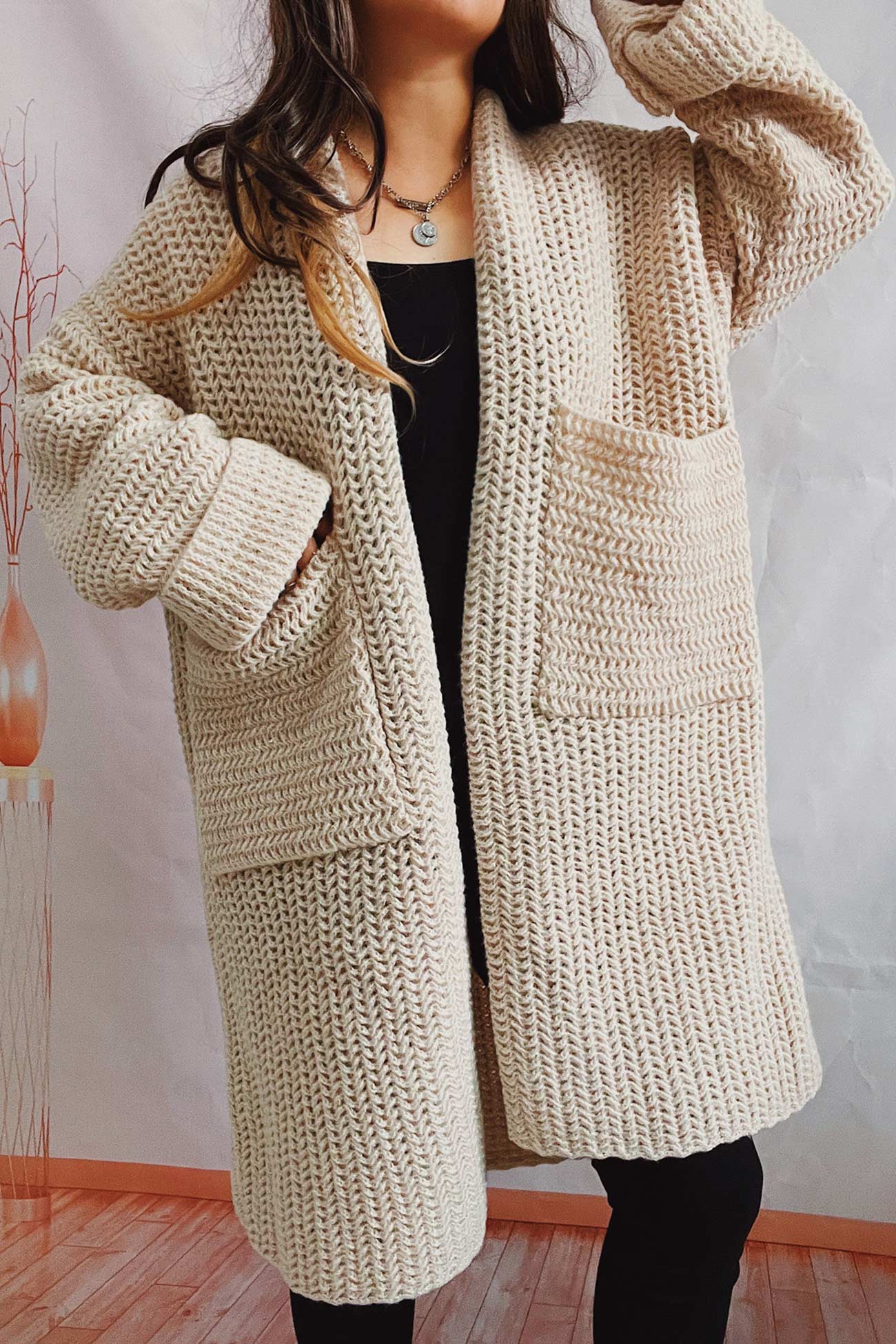 Daniela® | Large Pocket Open Front Cardigan