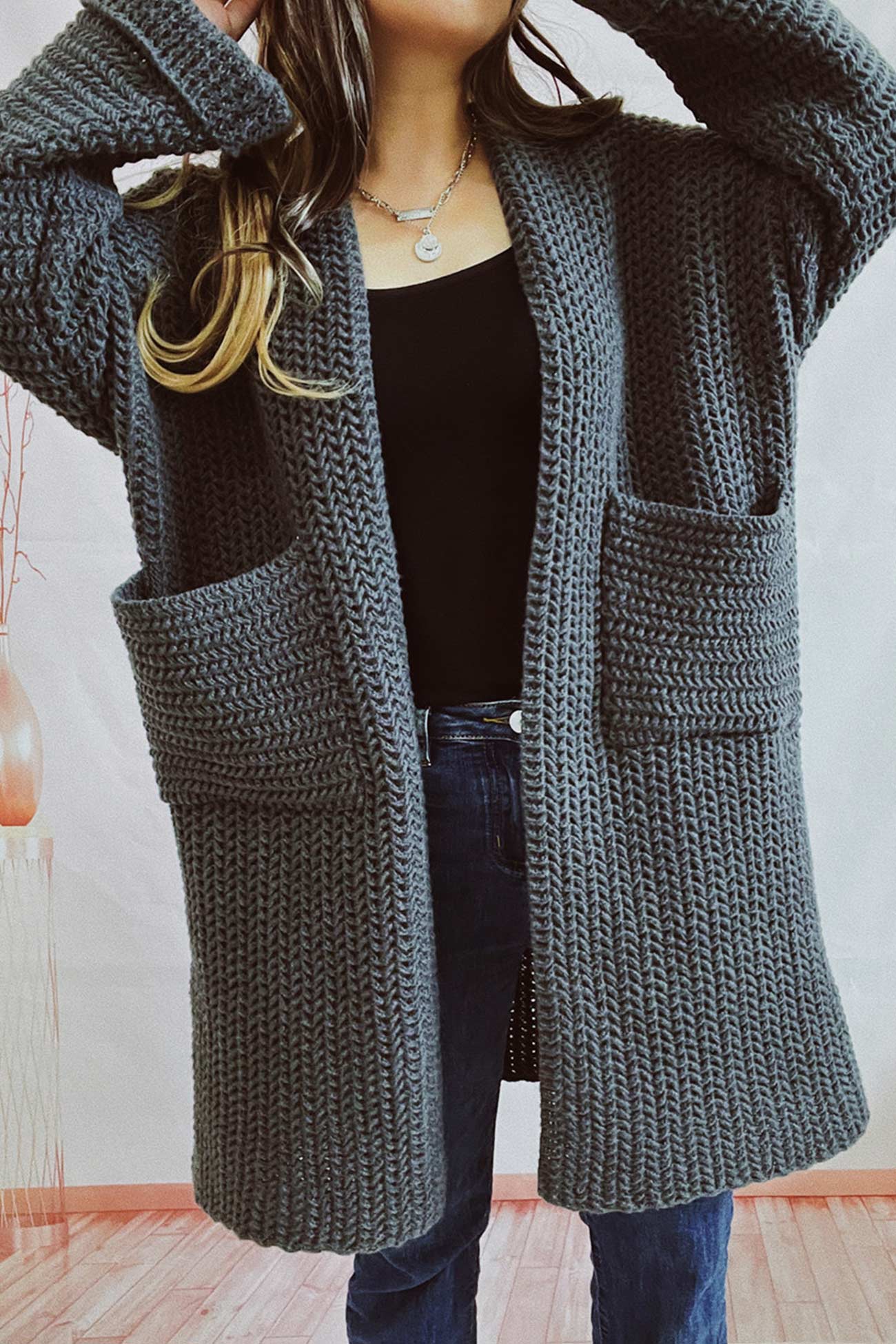 Daniela® | Large Pocket Open Front Cardigan