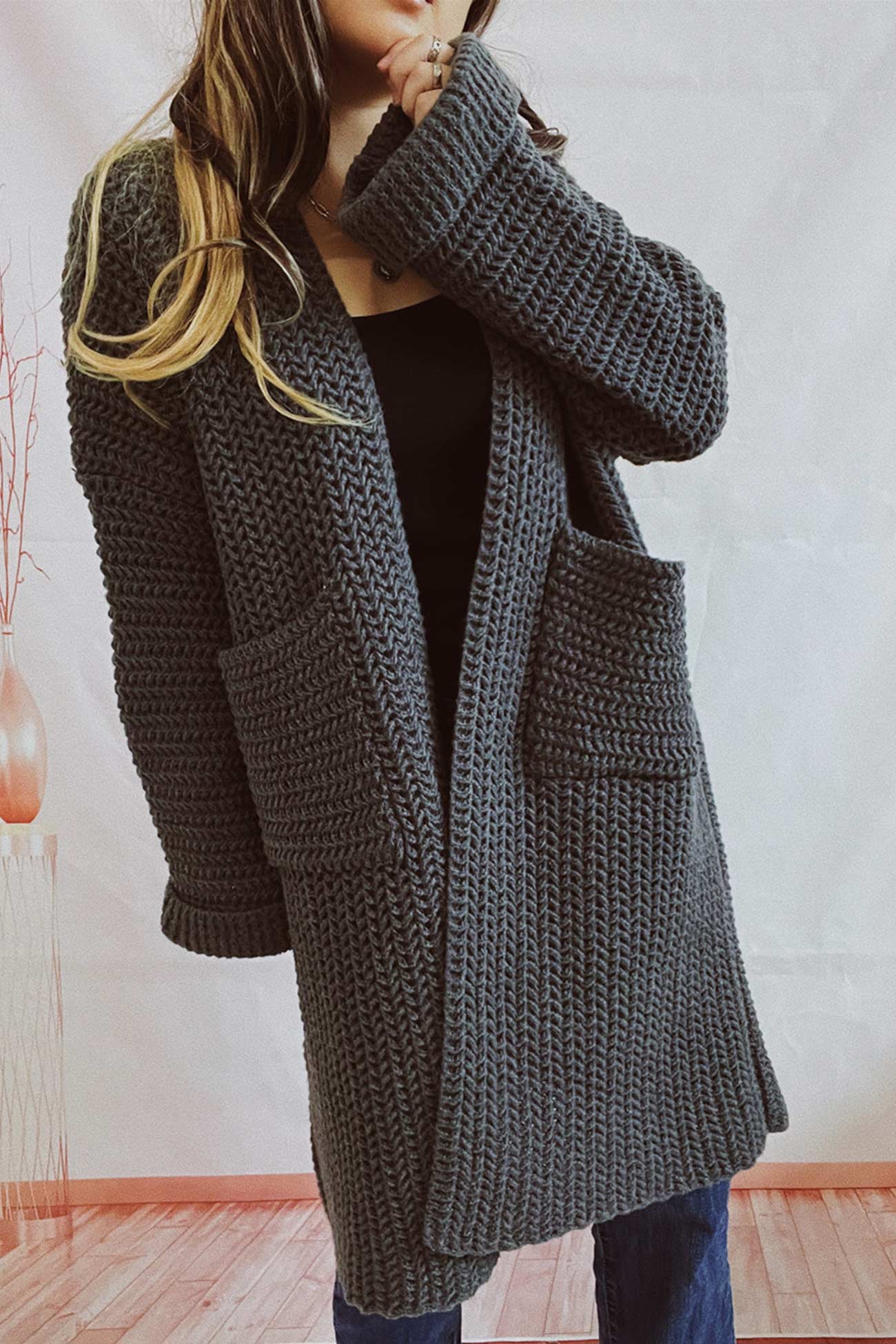 Daniela® | Large Pocket Open Front Cardigan