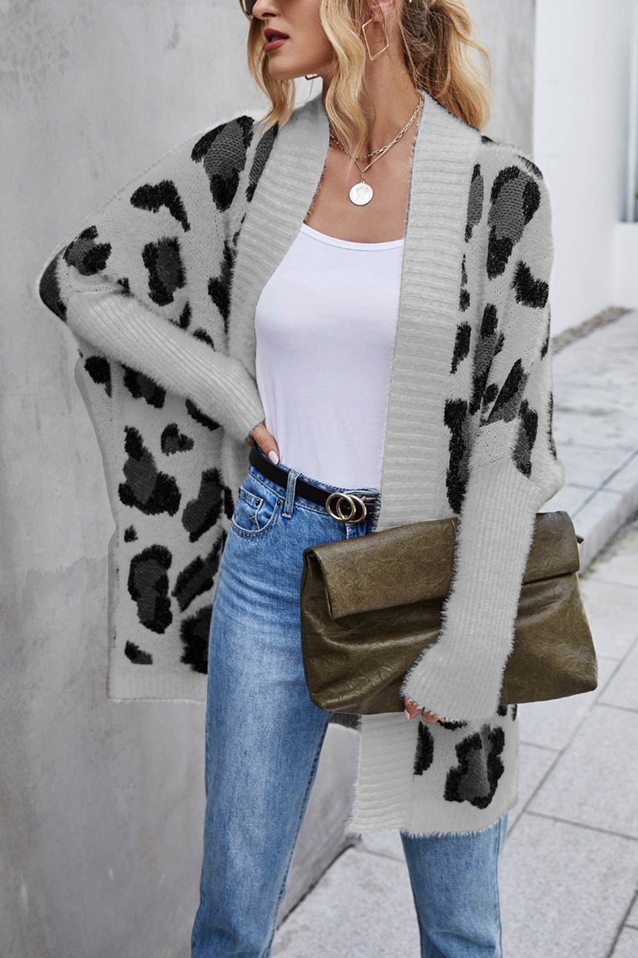 Elizabeth® | Open front leopard print cardigan