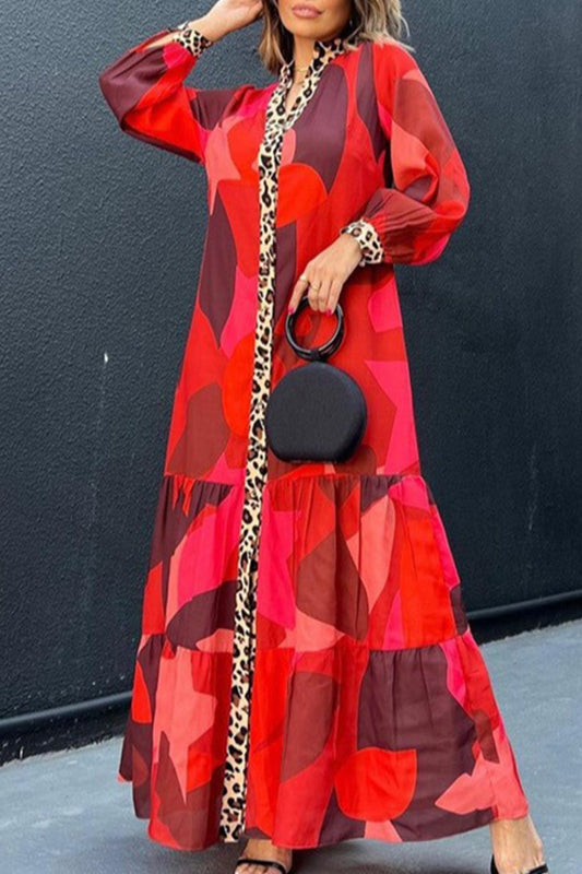 Eliana® | Long dress with leopard patchwork and buttons