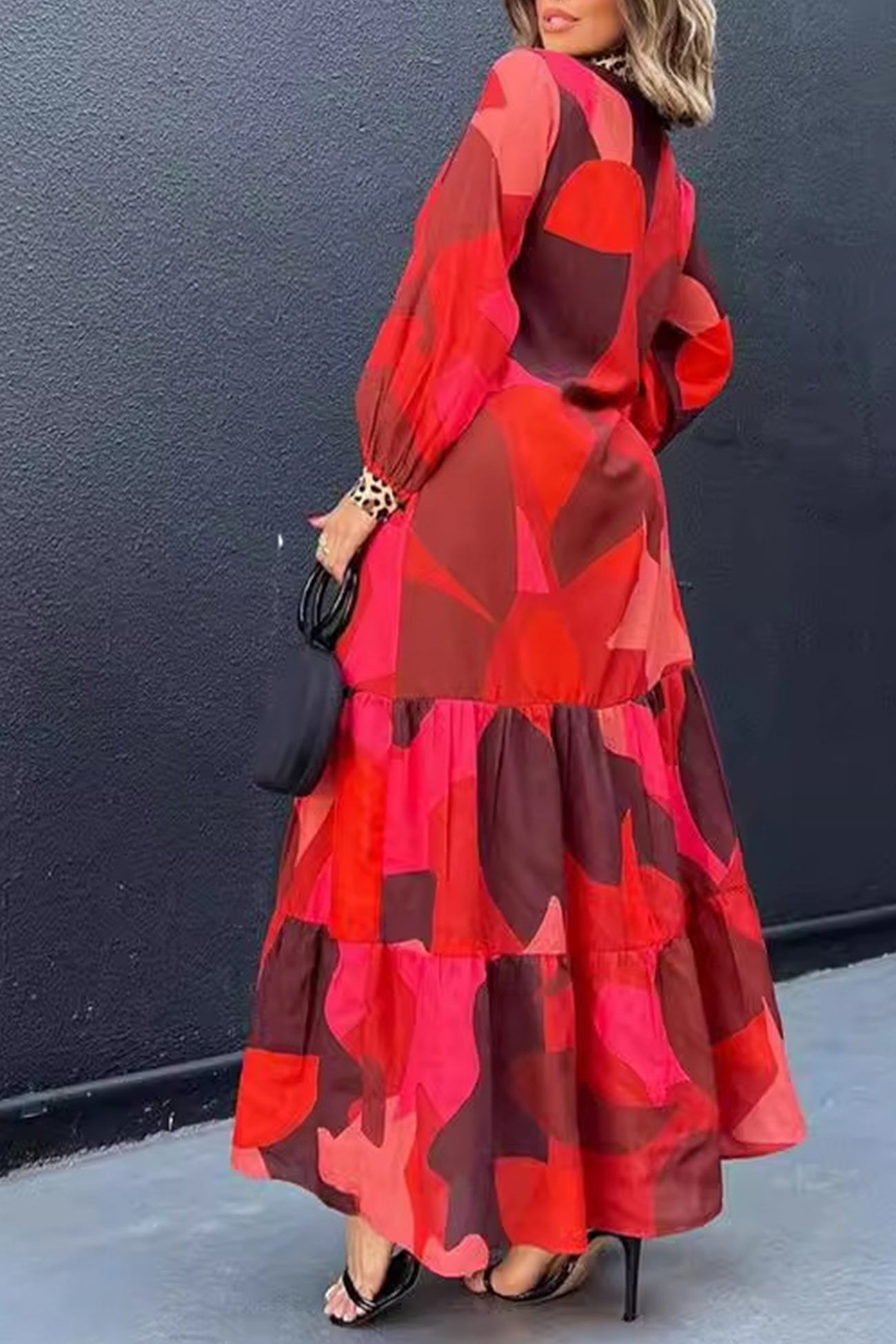 Eliana® | Long dress with leopard patchwork and buttons