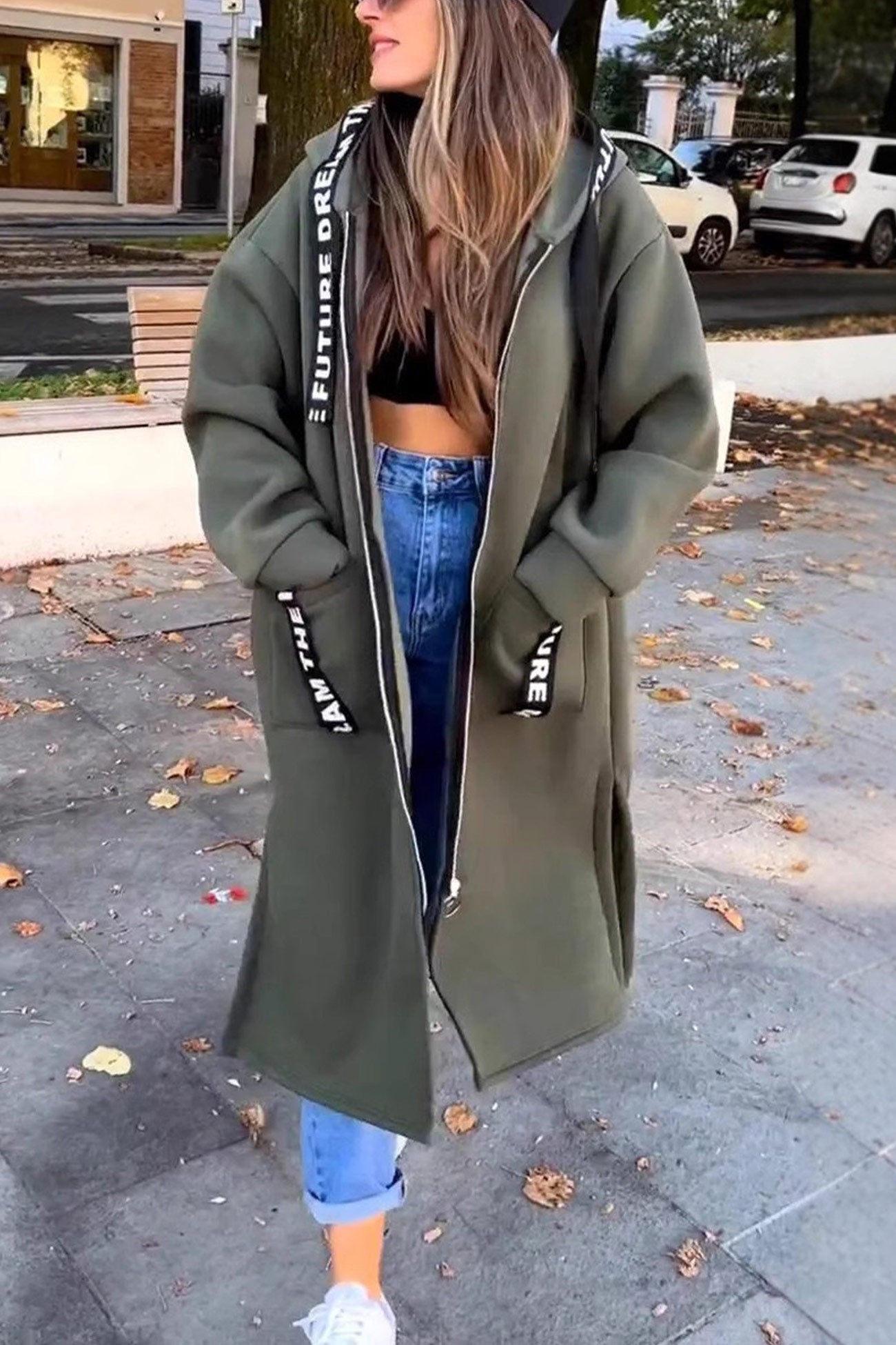 Beatriz® | Long hoodie with letter drawstring and slit