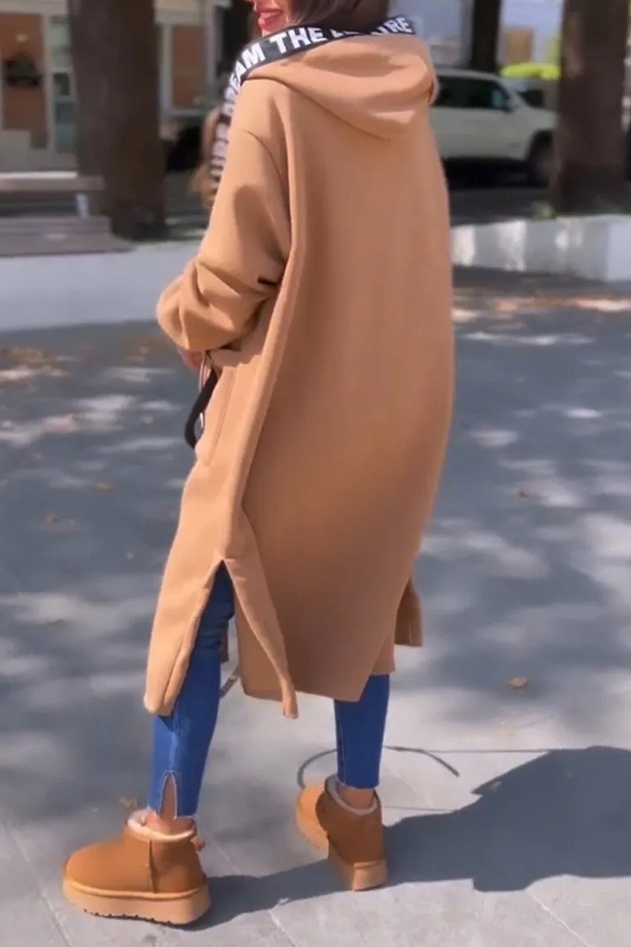 Beatriz® | Long hoodie with letter drawstring and slit