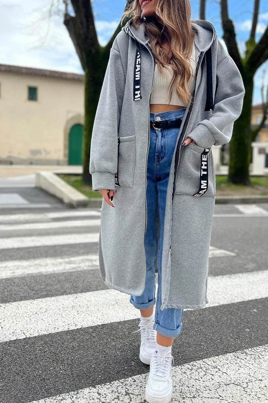 Beatriz® | Long hoodie with letter drawstring and slit