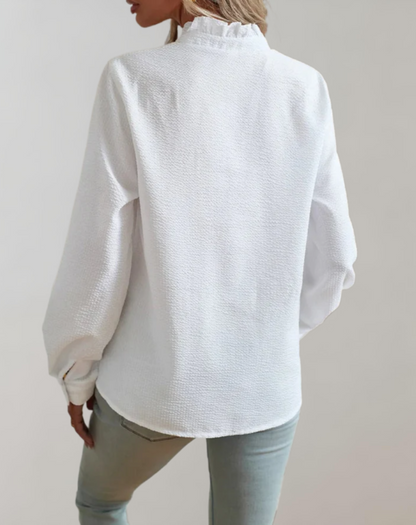 Abelia® | Loose-Fitting Top With Ruffles, Stand-Up Collar, Button Closure And Long Sleeves