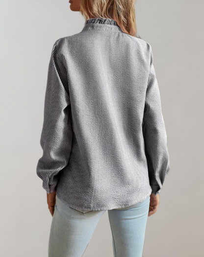 Abelia® | Loose-Fitting Top With Ruffles, Stand-Up Collar, Button Closure And Long Sleeves