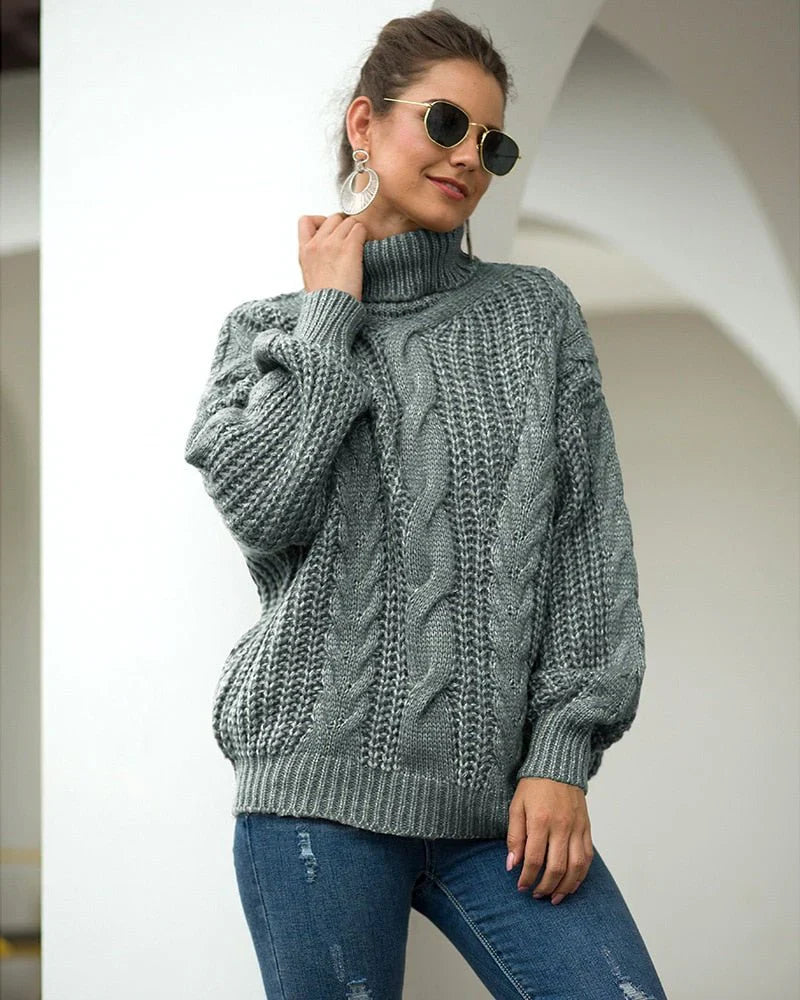 Hazel | Women's Oversized Cable Knit Turtleneck Sweater