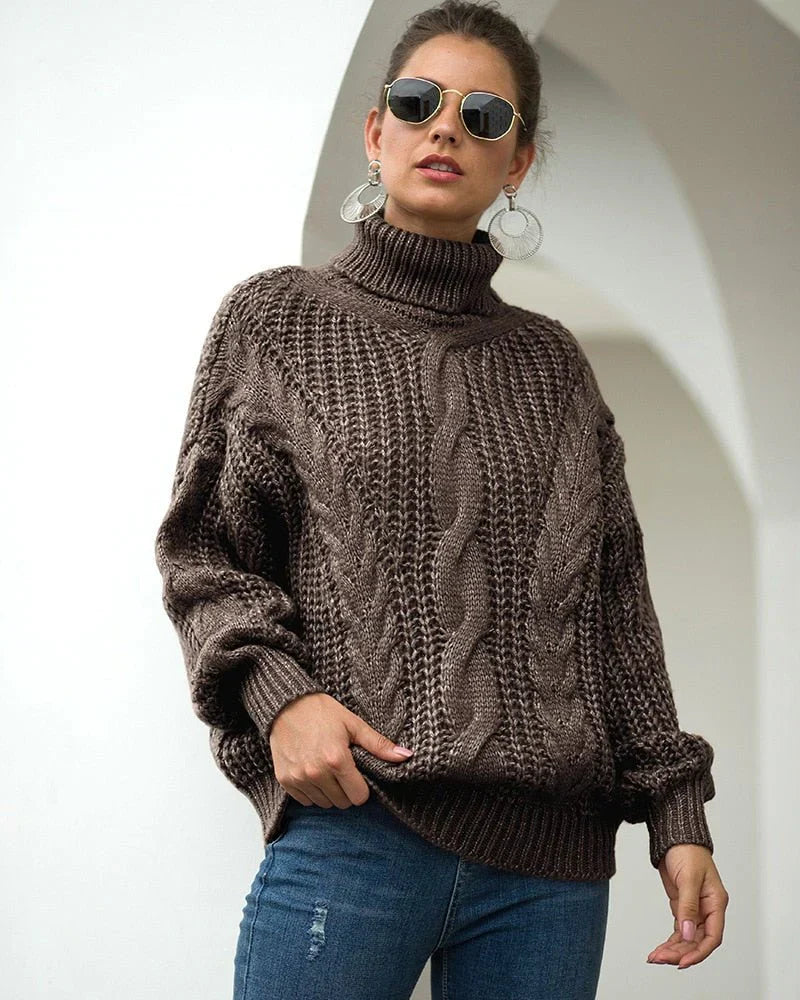 Hazel | Women's Oversized Cable Knit Turtleneck Sweater