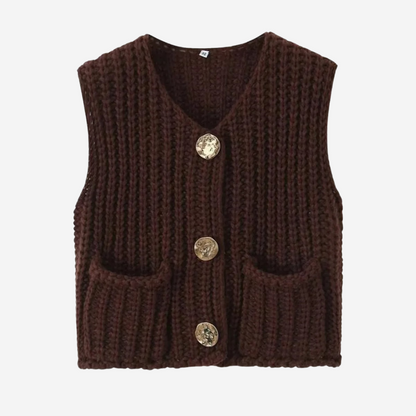 Zoe | Women's Button-Front Chunky Knit Sweater Vest