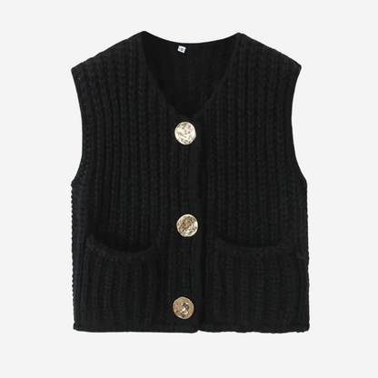 Zoe | Women's Button-Front Chunky Knit Sweater Vest